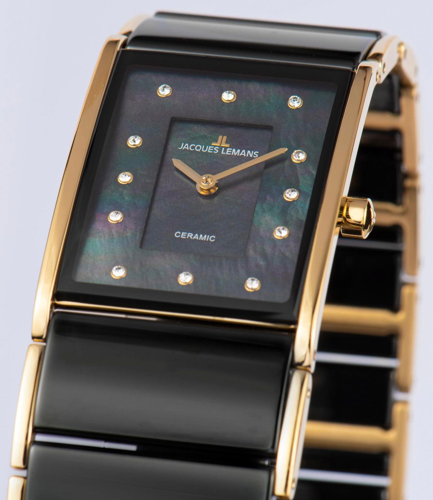 Jacques Lemans Keramisch horloge Dublin, 1-1940J Quartz horloge, armbanduhr, dameshorloge, parelmoer wijzerplaat, keramische band