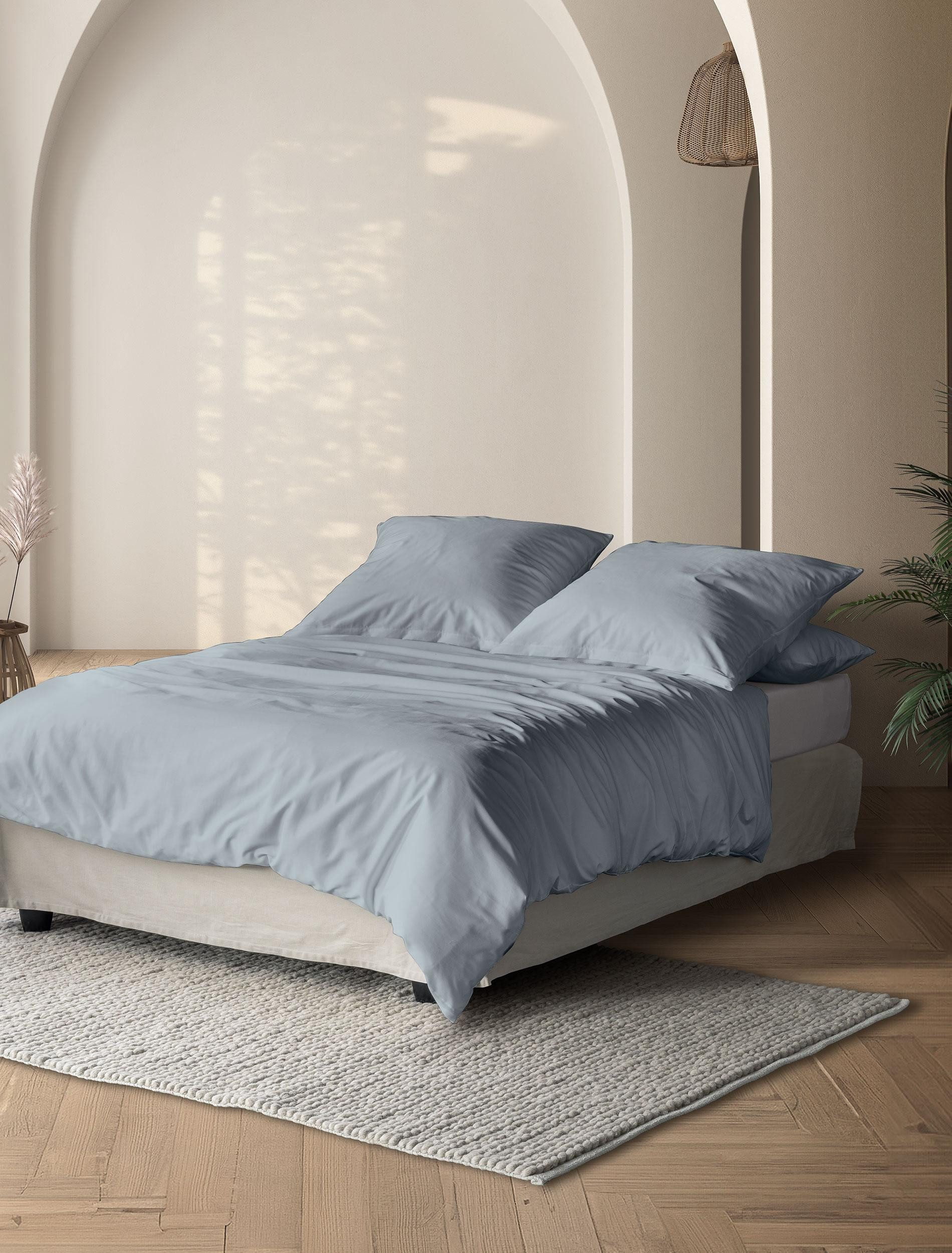 Irisette Overtrekset Premium satijnen beddengoed Parijs hoogwaardige uni premium beddengoed met rits, 100% katoen dekbedovertrekken blauw