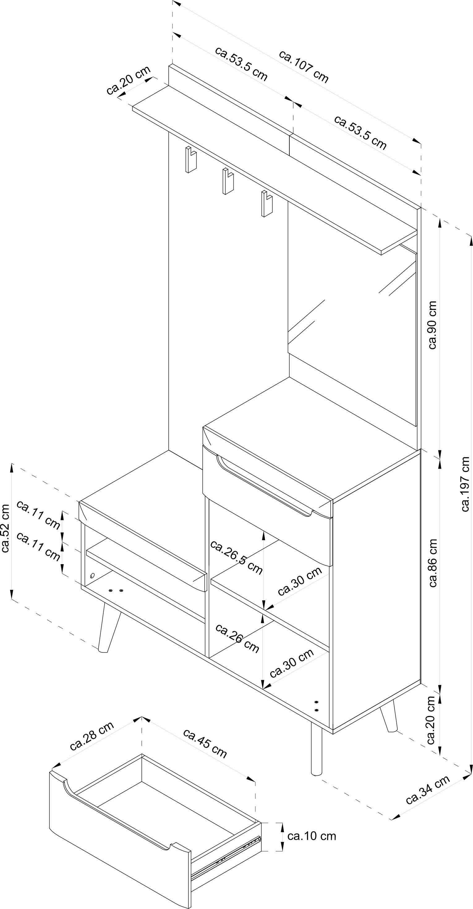 Home affaire Compact kapstokmeubel Torge, kapstok met opbergruimte, garderobekast in Scandic design in twee kleuren, veel opbergruimte, 107 cm breed, geschikt voor kleine ruimtes