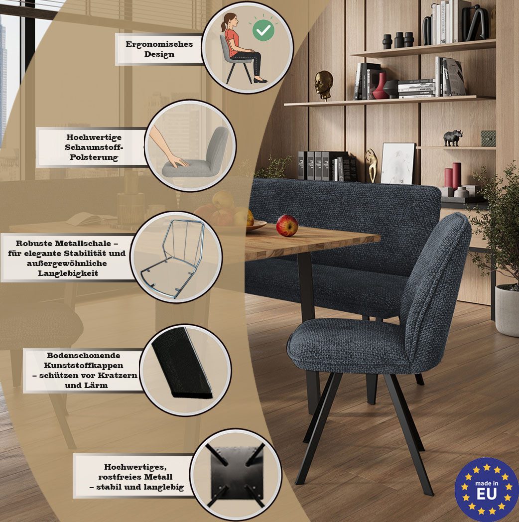 Home affaire Eetkamerstoel Mily eetstoel, woonstoel, gestoffeerde stoel, 4-pootstoel (set, 2 stuks)