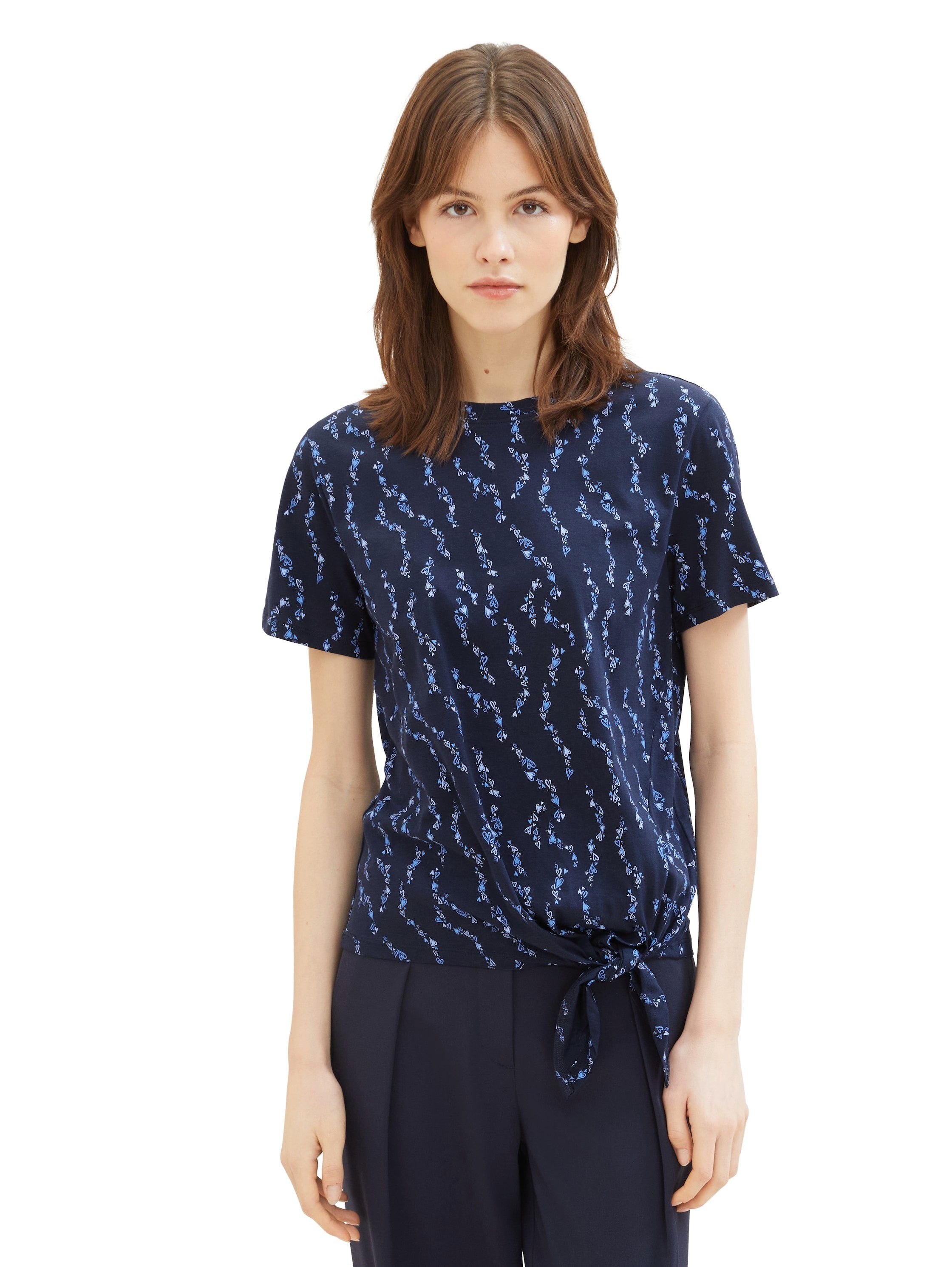 Tom Tailor Denim T-shirt met minimalprint en zij-knoop