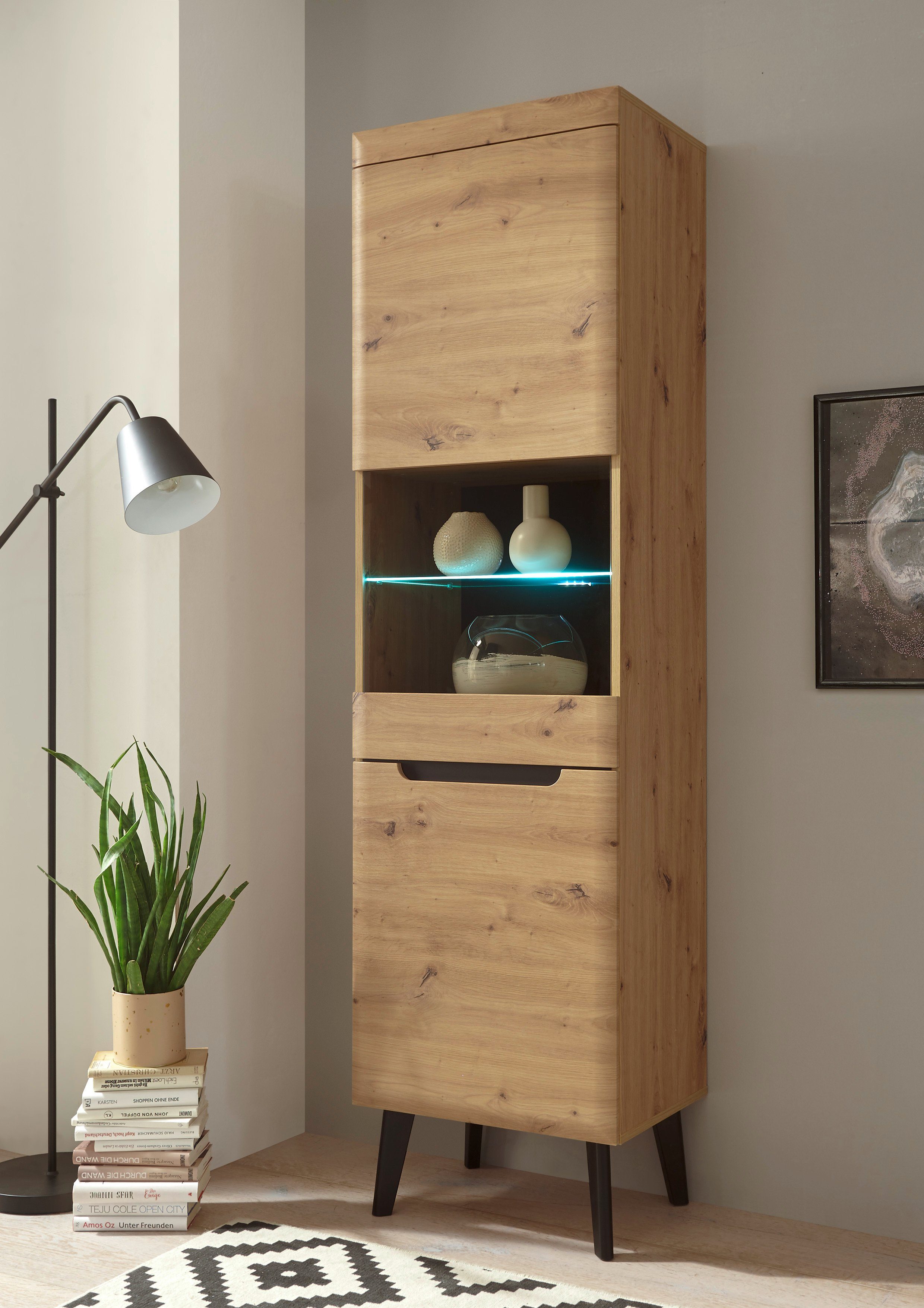INOSIGN Vitrinekast Torge, hoge kast, glazen vitrine, staande vitrine, vitrinekast in drie verschillende kleuren beschikbaar, glazen deur & -bodem, 53 cm breed (1 stuk)