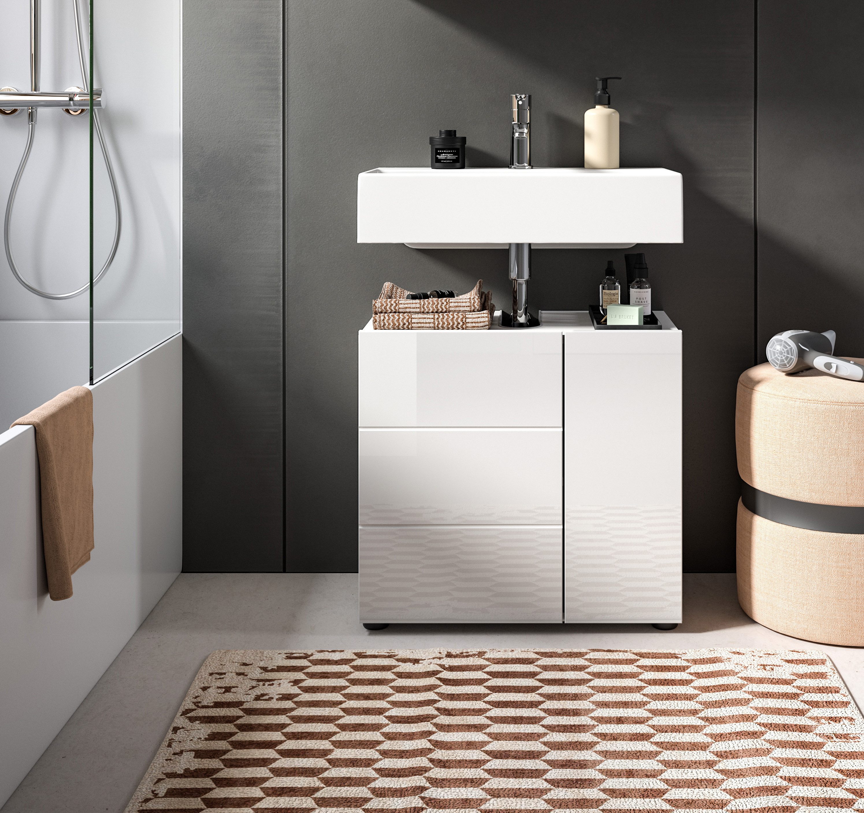 welltime Wastafelonderkast BIEL, TOPSELLER!, Breedte 60 cm, 1 deur, 2 vakken, met sifonaansluiting (1 stuk)