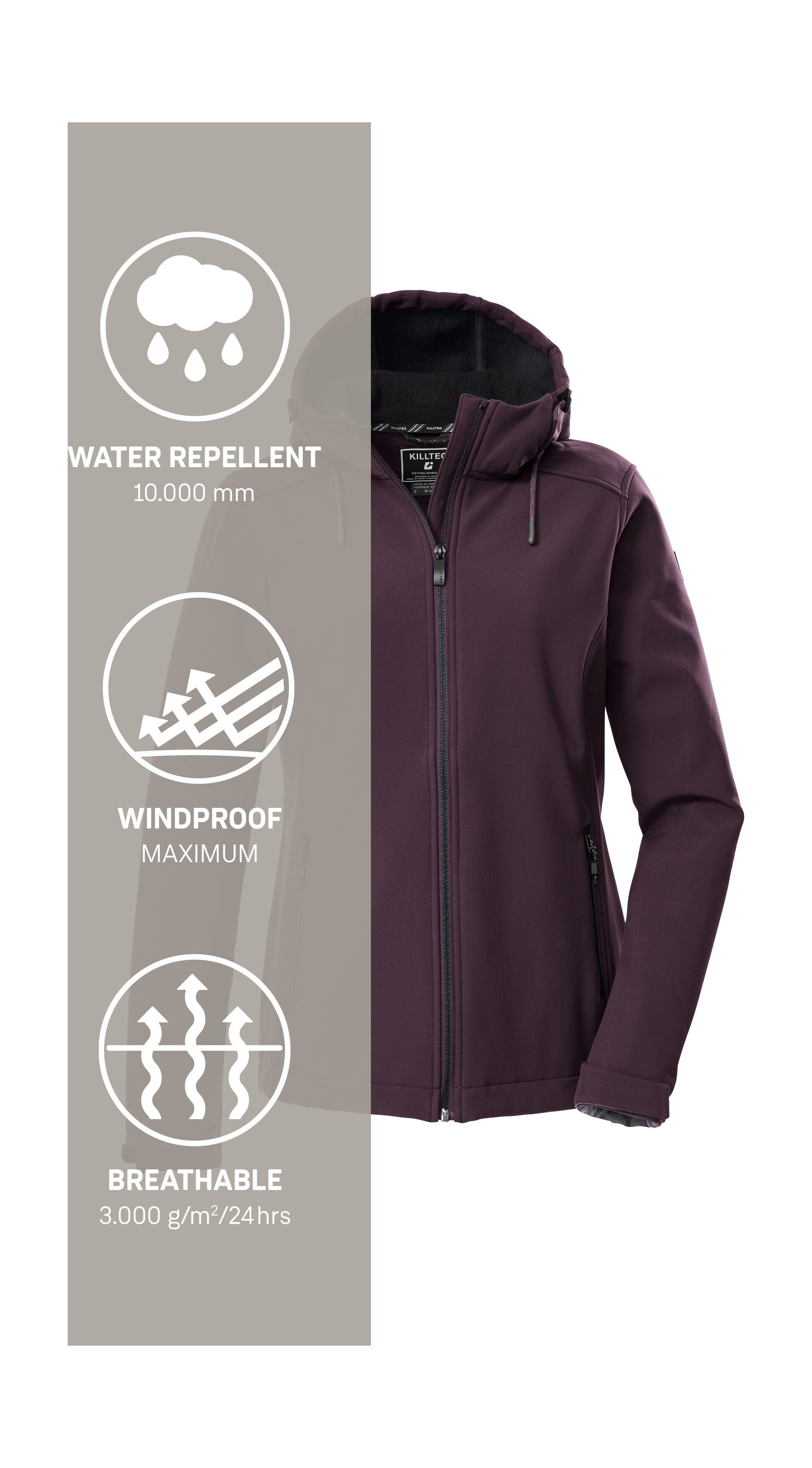 Killtec Softshell-jack KOW 8 WMN SFTSHLL JCKT Dames Softshelljas: water- en windafstotend, ademend