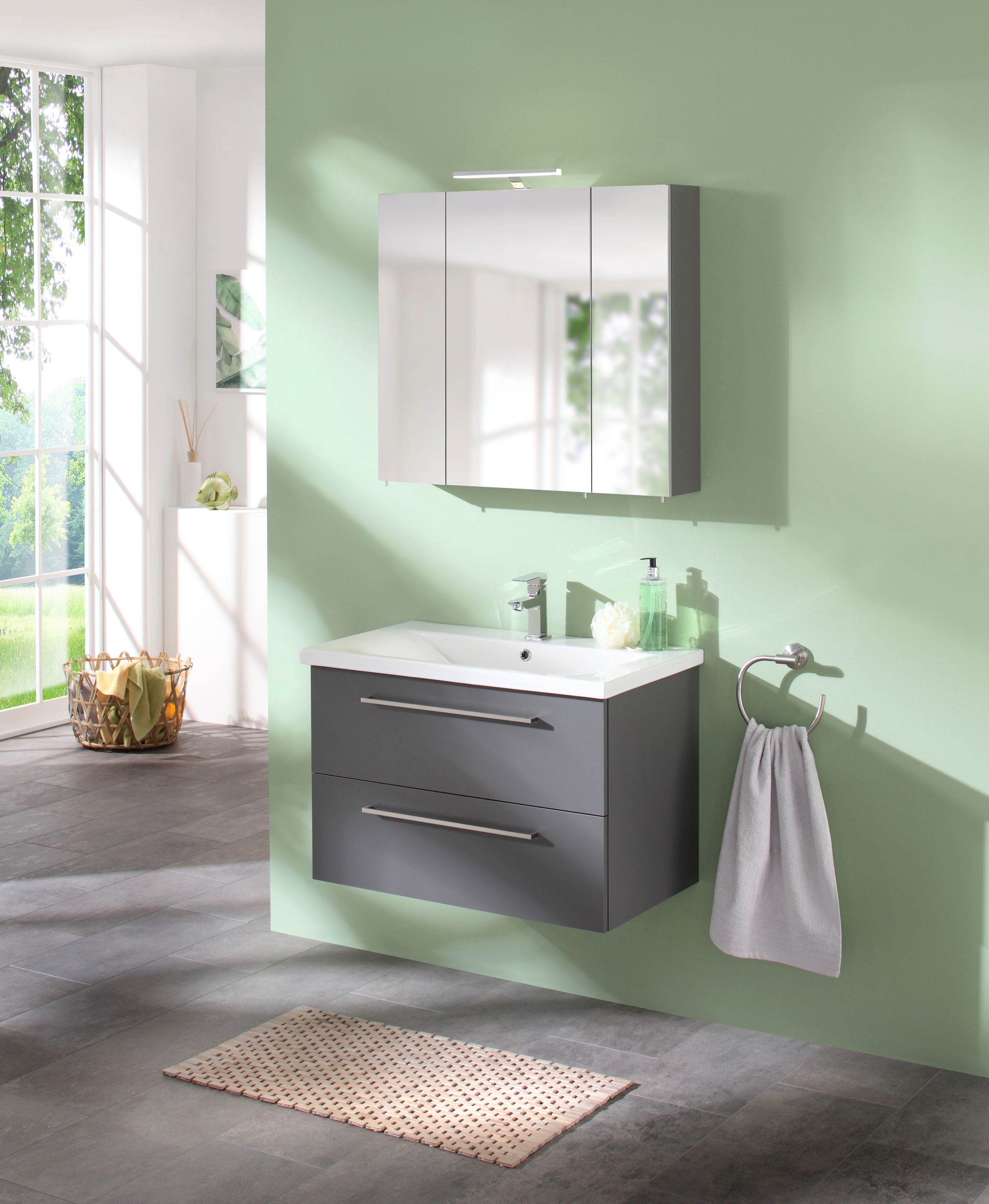 welltime Spiegelkast Torino Breedte 80 cm, 3-deurs, ledverlichting, schakelaar-/stekkerdoos