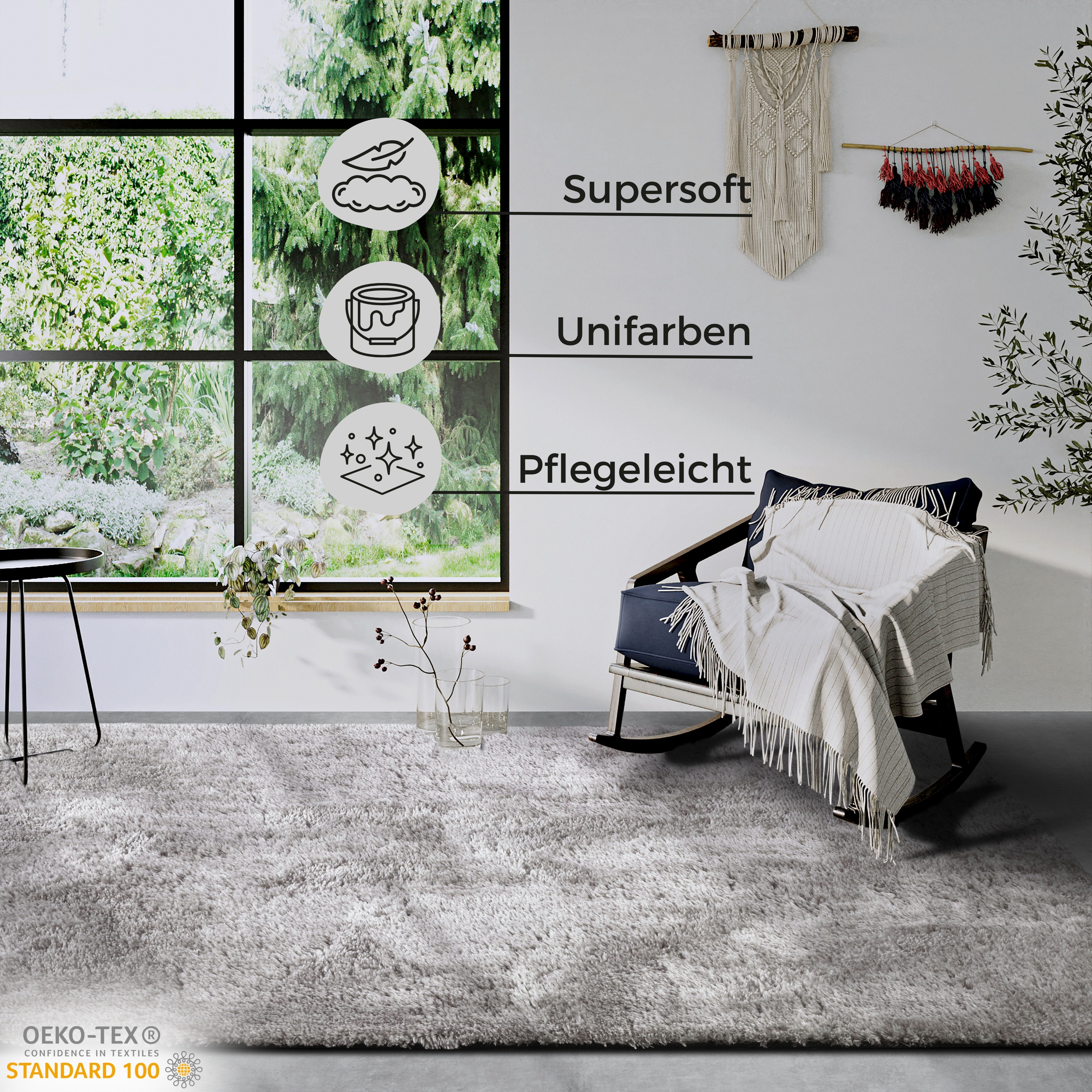 HANSE Home Hoogpolig vloerkleed Olaf Lange pool, shaggy, effen, pluizig, zacht, glanzend, modern, effen