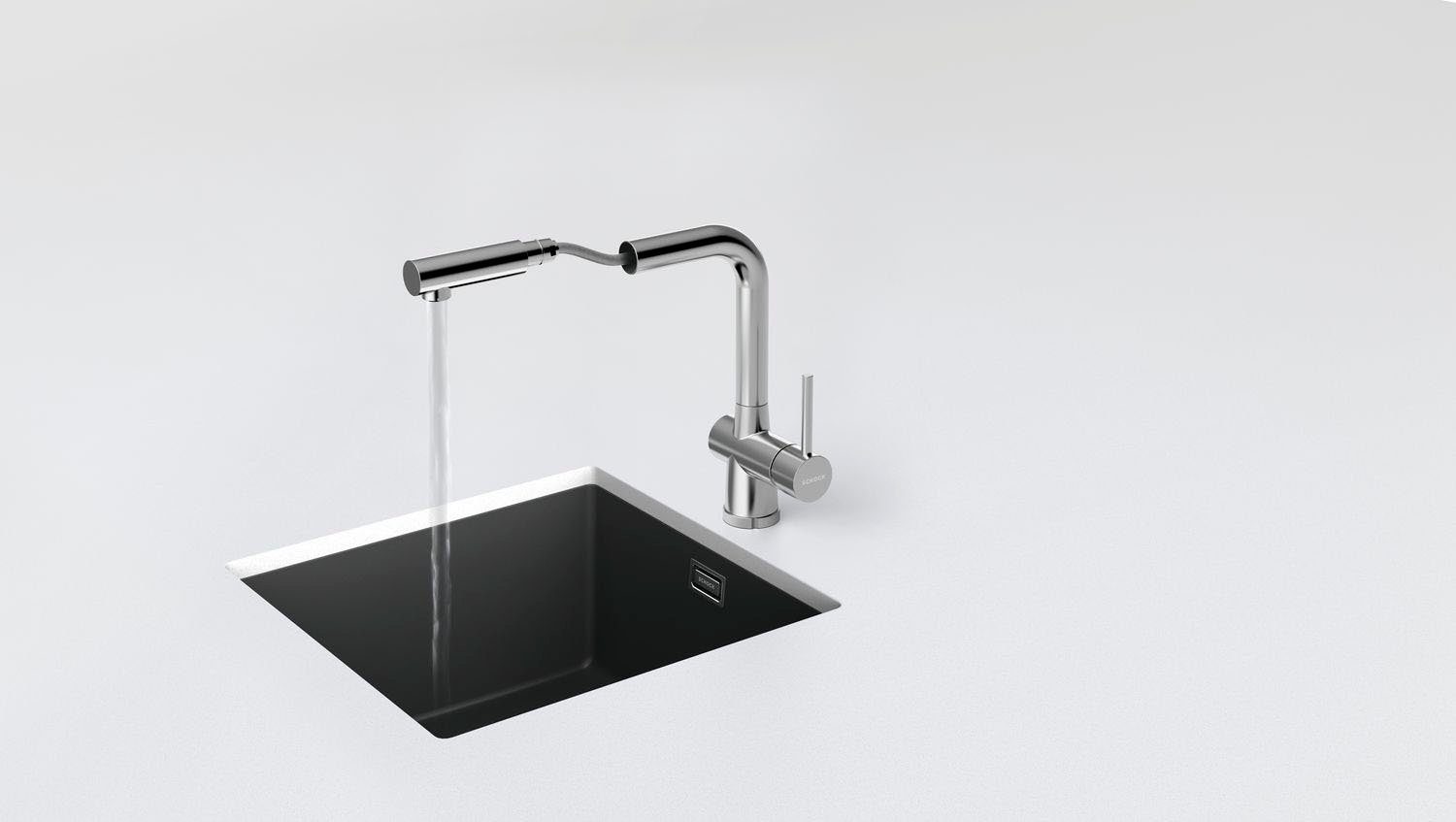 Schock Keukenkraan LAIOS W SB Uitschuifbare voorraamarmatuur / fluisterperlator, draaibereik 360°
