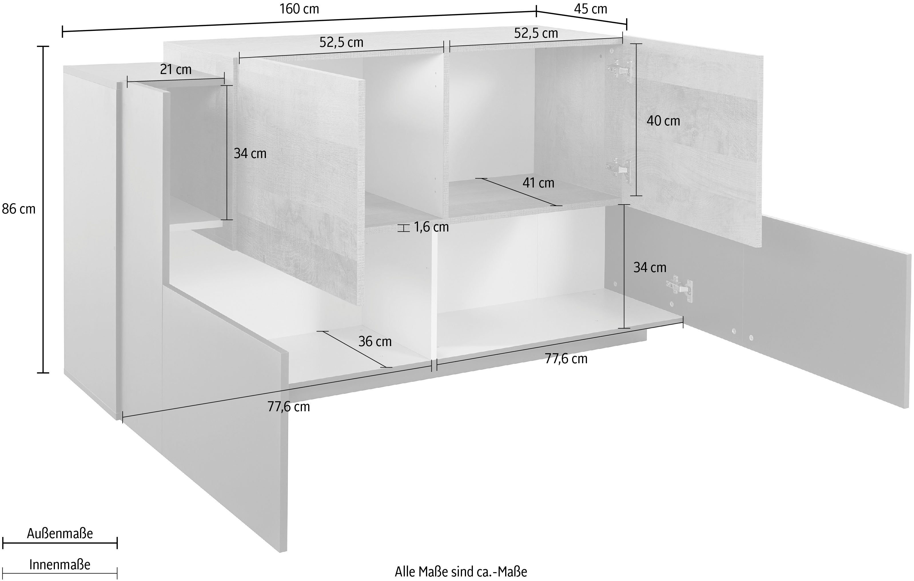 INOSIGN Dressoir Coro, commode, kast, buffet, greeploos met legplanken