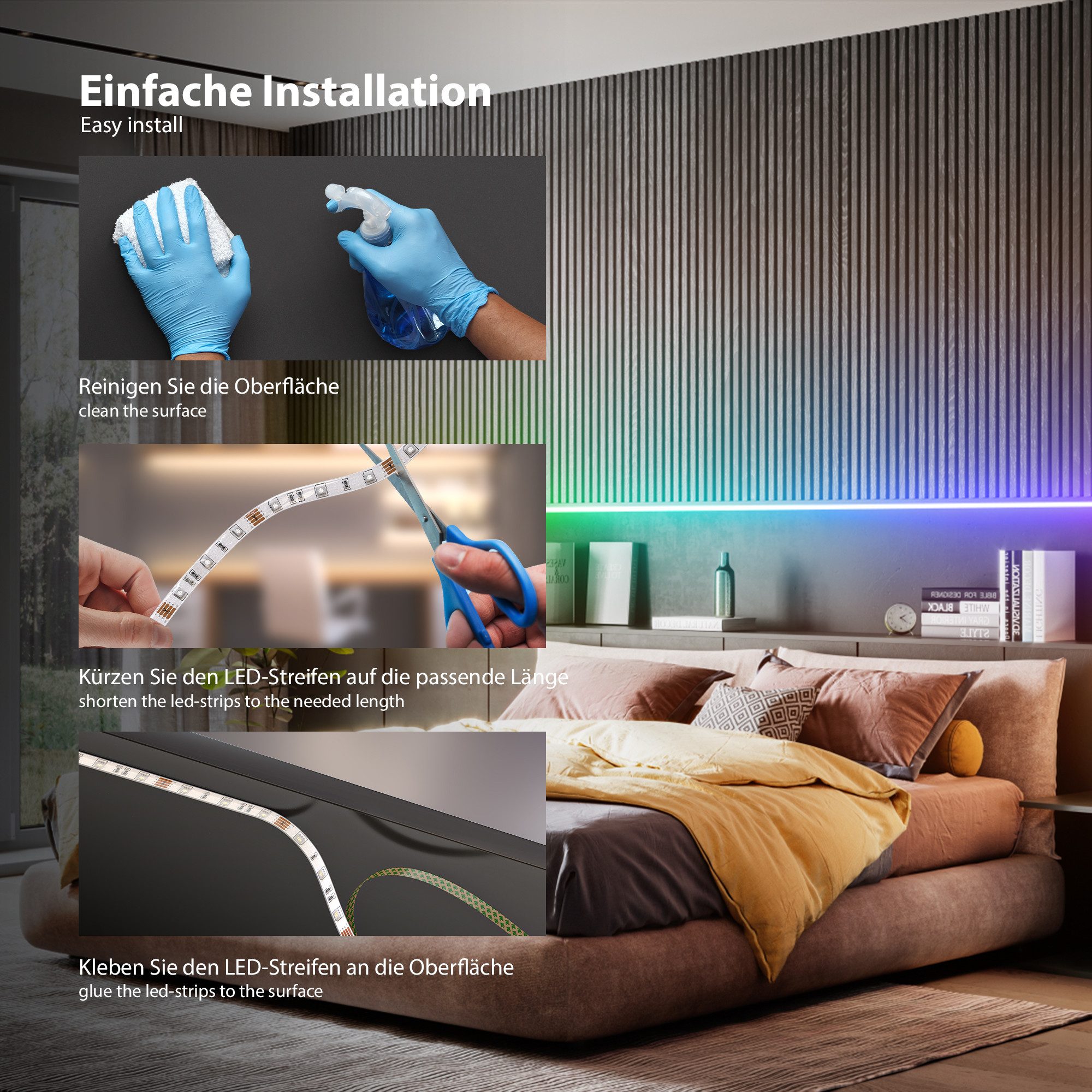 B.K.Licht Led-strip RGBIC LED strip, 10 m, met muzieksensor Lichtstrip, band met kleurverandering, met afstandsbediening, zelfklevend (1 stuk)