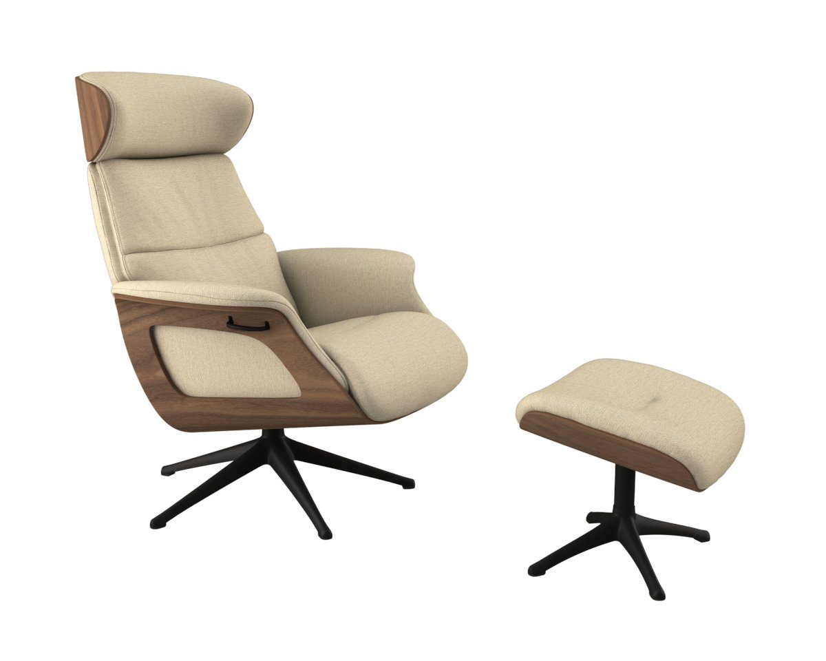 FLEXLUX Relaxfauteuil Clement relaxstoel, gestoffeerde stoel, ligstoel, TV-stoel, Rug- & hoofdverstelling, draaibaar, armleuning walnoot, voet zwart