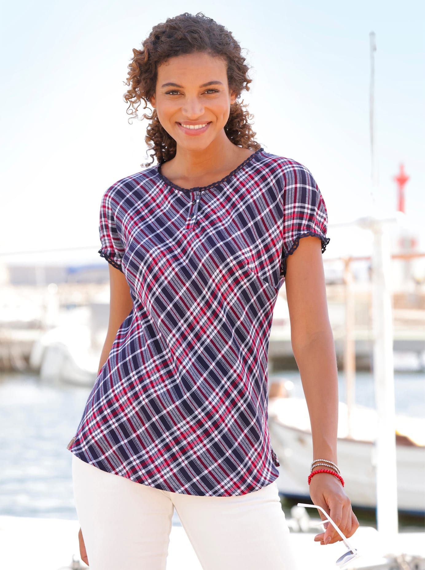 Casual Looks Blouse met korte mouwen dames blouses maat 48 blauw