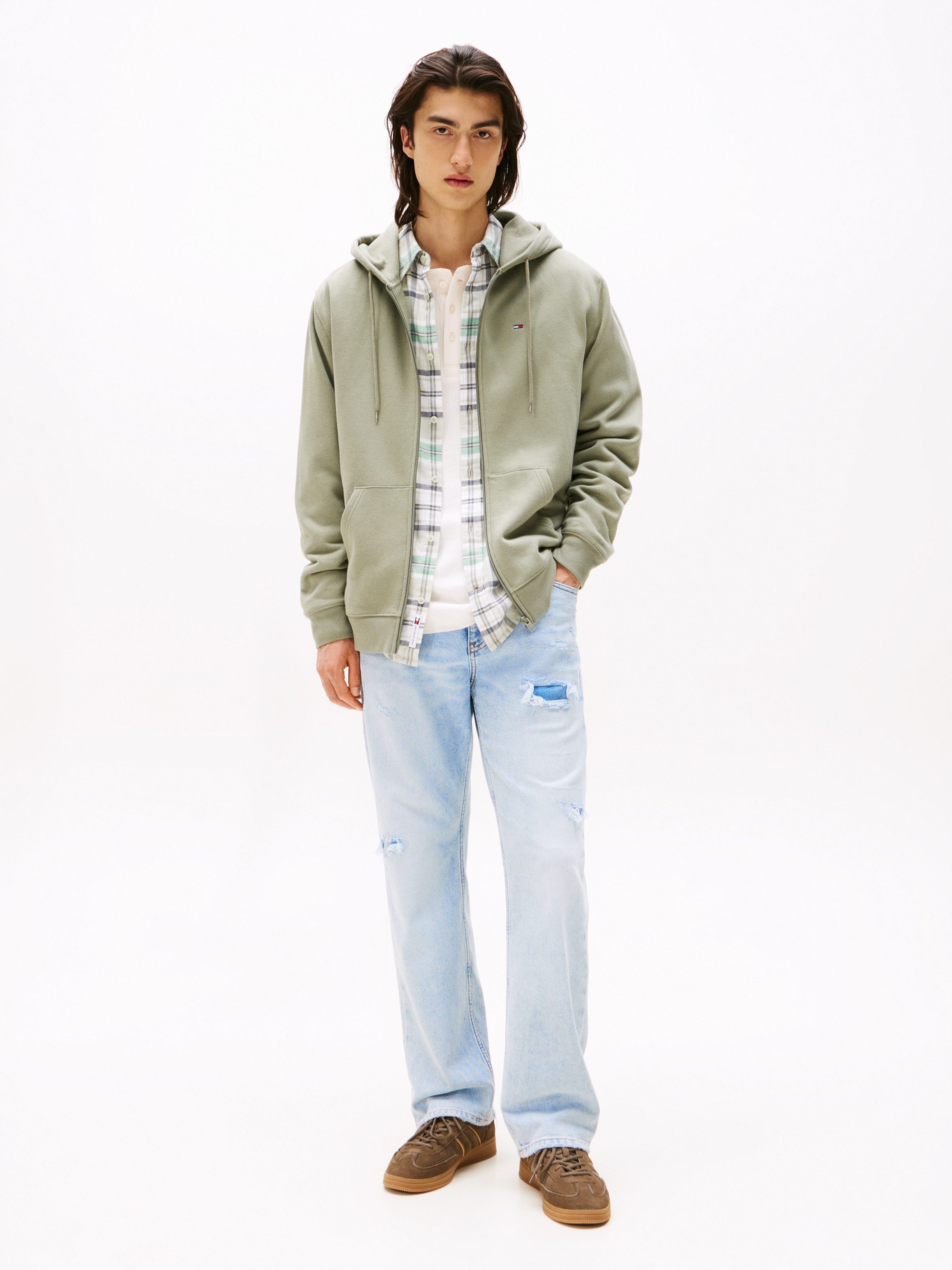 TOMMY JEANS Sweatshirt TJM REG S FLAG ZIP FLEECE THRU met geborduurd merklogo op borsthoogte