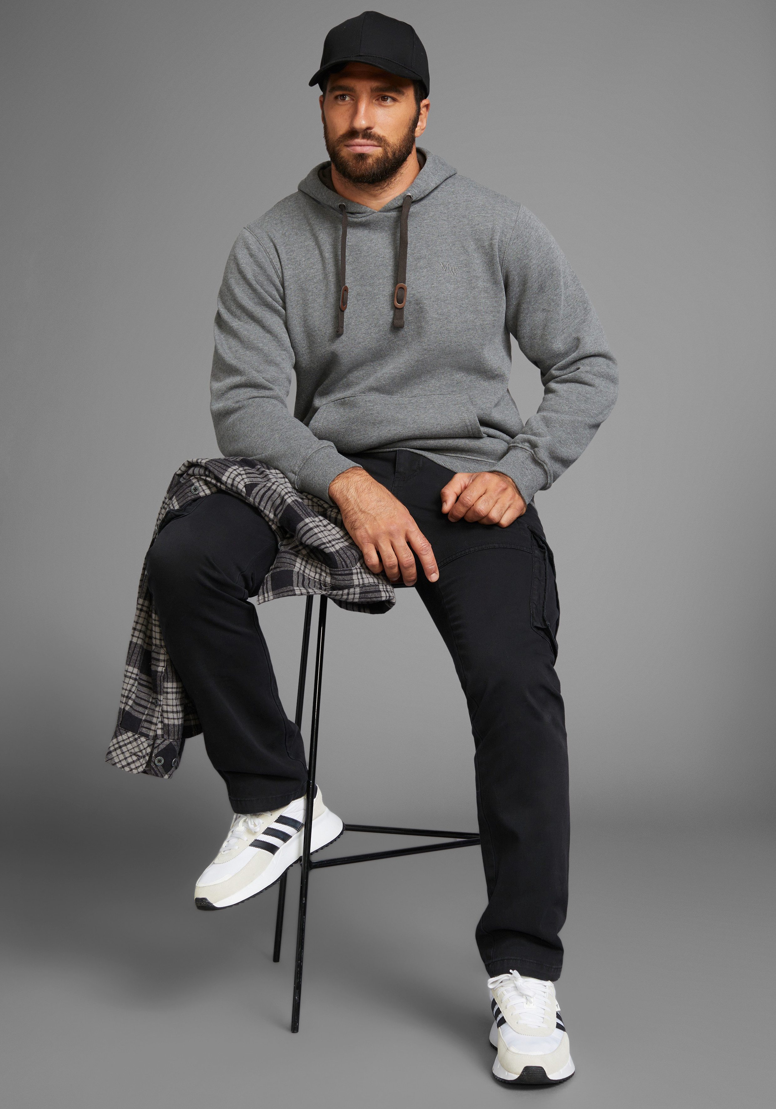 Man's World Hoodie lange mouwen, losse pasvorm, effen, met capuchon
