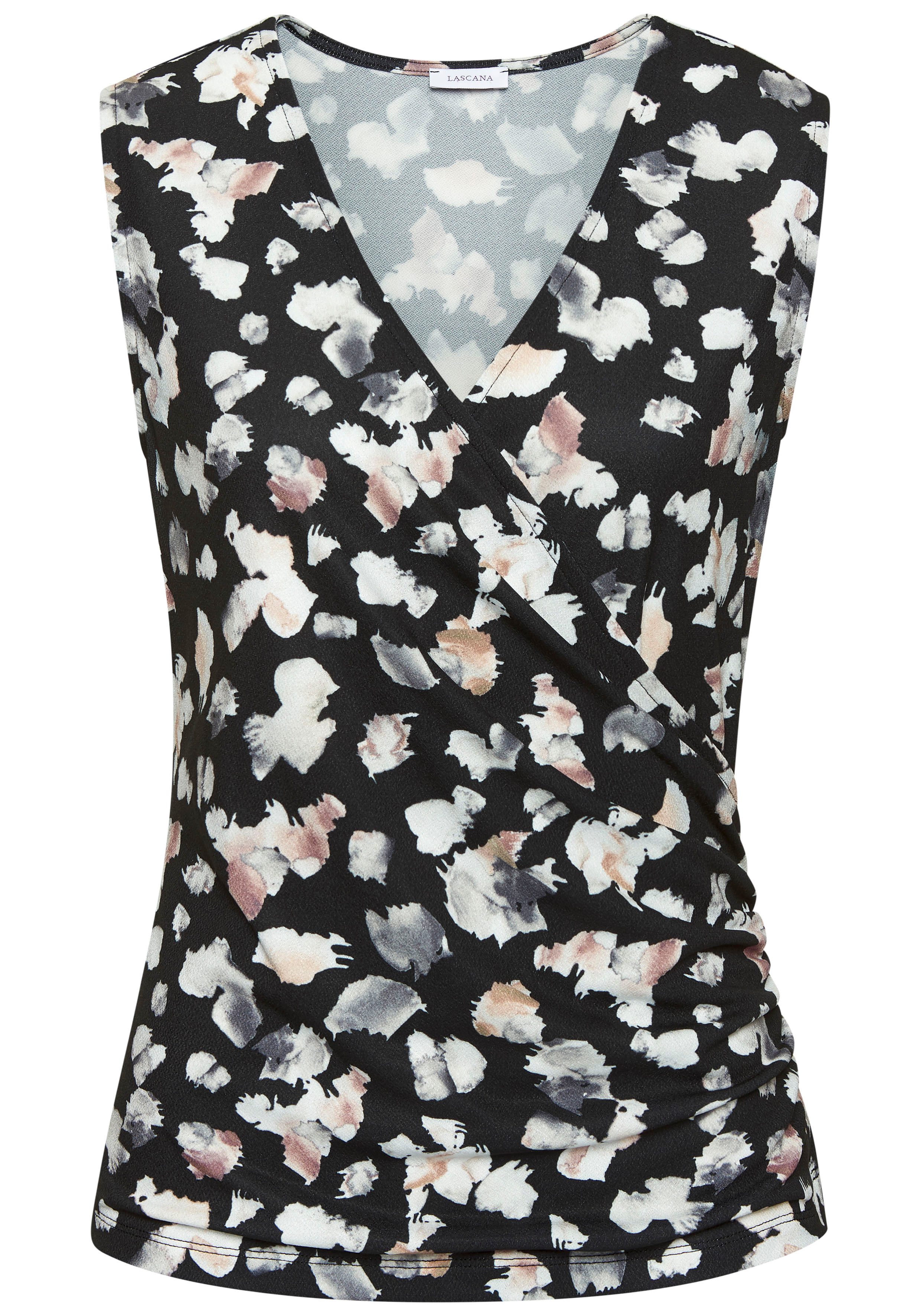 Lascana Tanktop in wikkel-look, blousetop met alloverprint en zijraffing