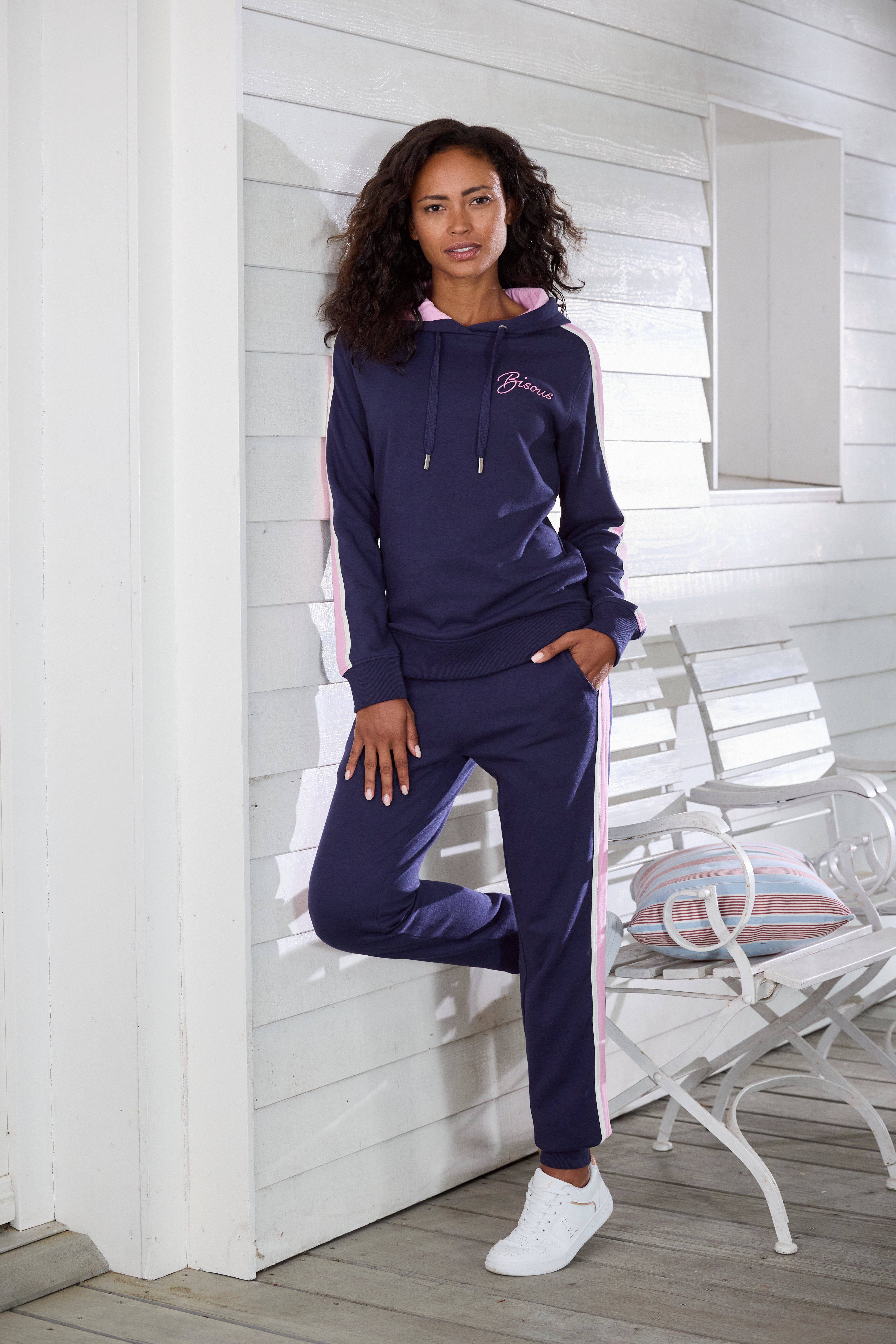 Vivance Hoodie met contrasterende accentueringen, loungeanzug (1-delig)
