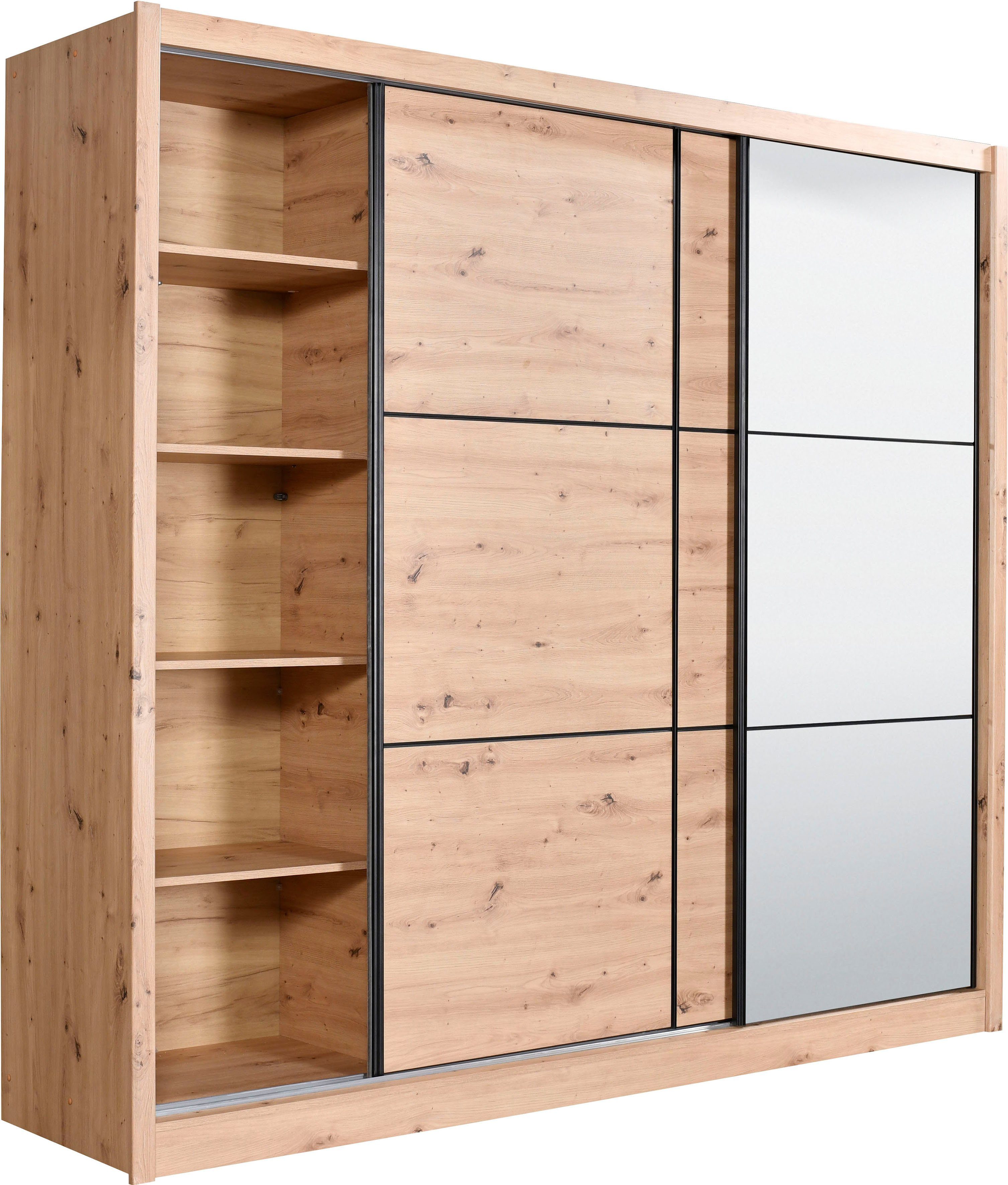 INOSIGN Zweefdeurkast Navara kledingkast met spiegel linnenkast garderobe met royale binnenuitrusting, fsc®-gecertificeerd, in 3 breedtes