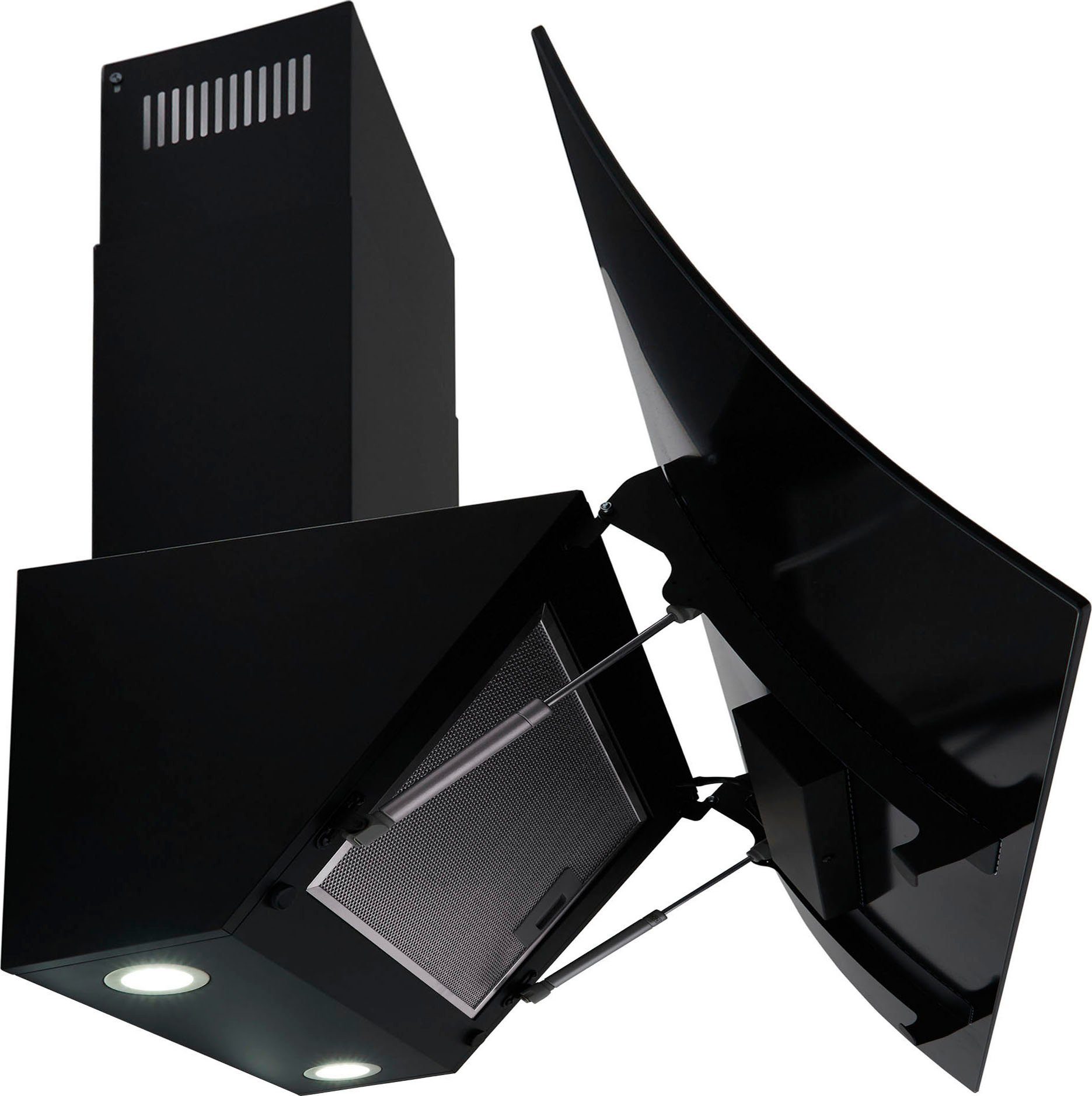 RESPEKTA Schuine wandkap CH 55090 90 cm, zonder kap, gebogen, 3 vermogensniveaus, geschikt voor afzuiging en recirculatie