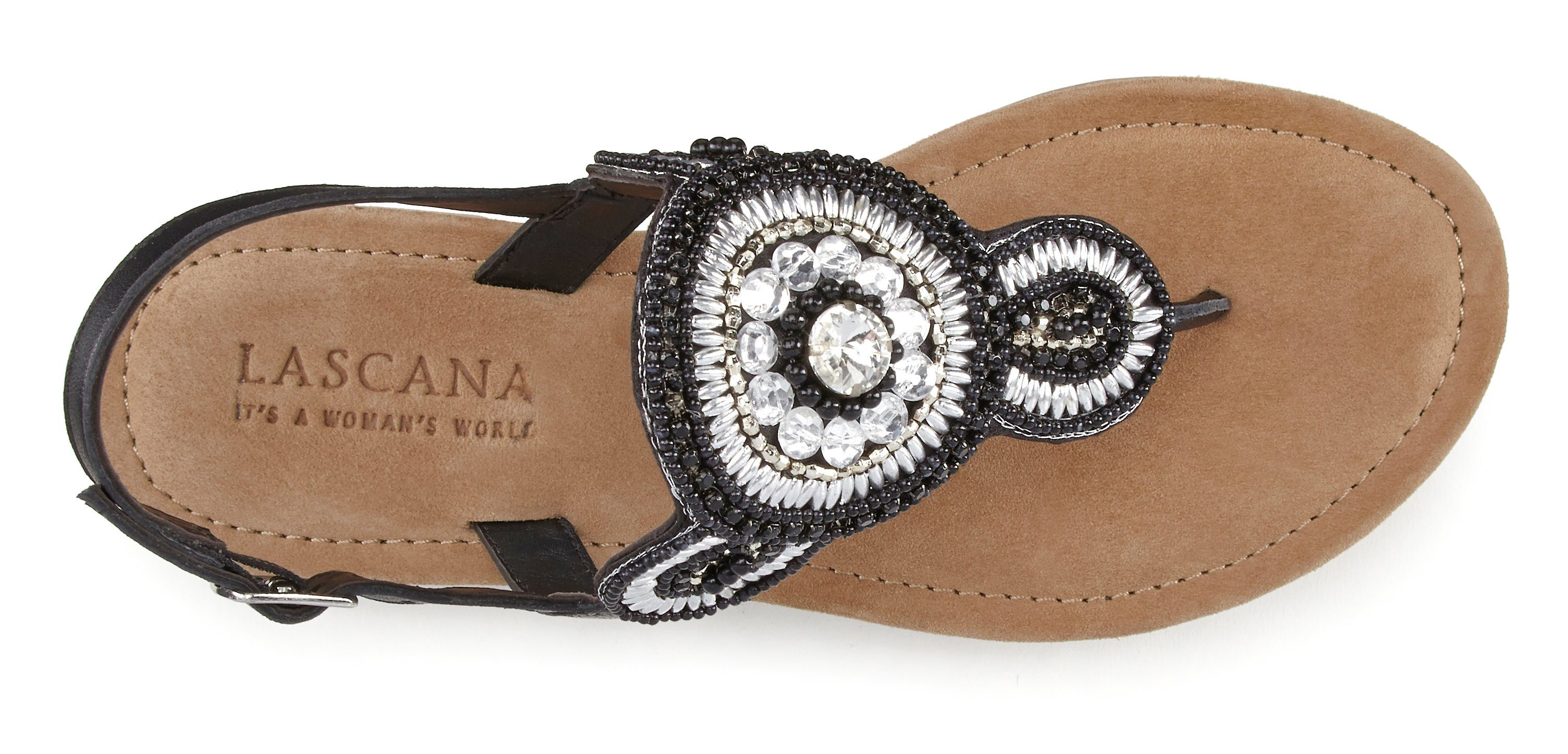 Lascana Teenslippers Sandaal, pantoffel in glitter-look en zachte leren binnenzool