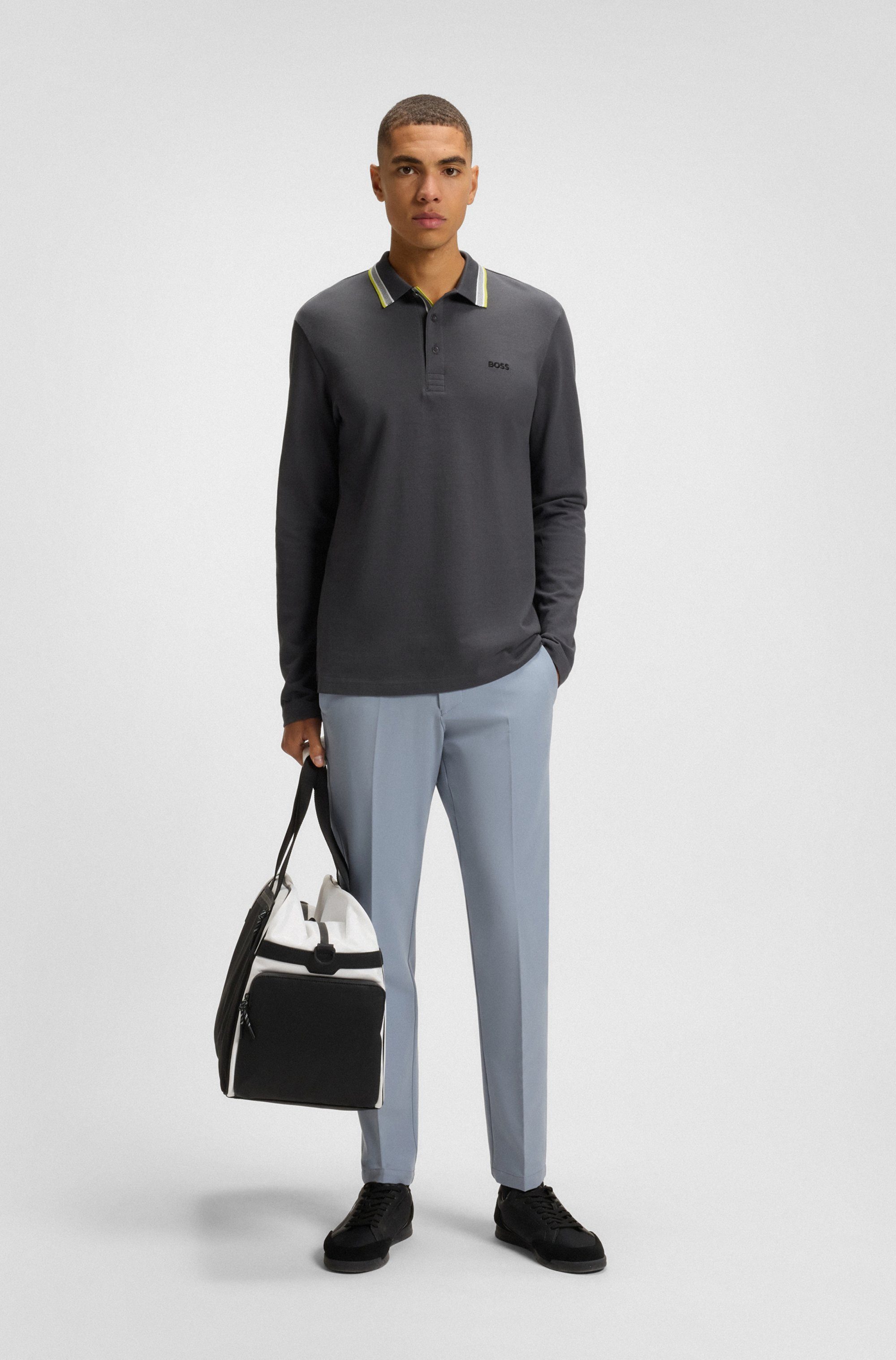 BOSS GREEN Poloshirt met lange mouwen Plisy met strepen op de kraag