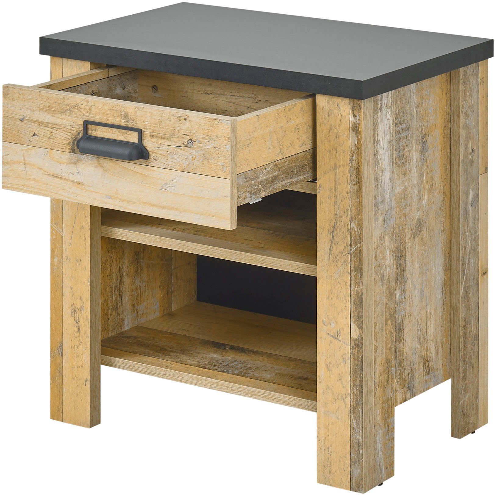Home affaire Nachtkastje Sherwood met metalen apotheker hangreep, soft-close lade, breedte 60 cm