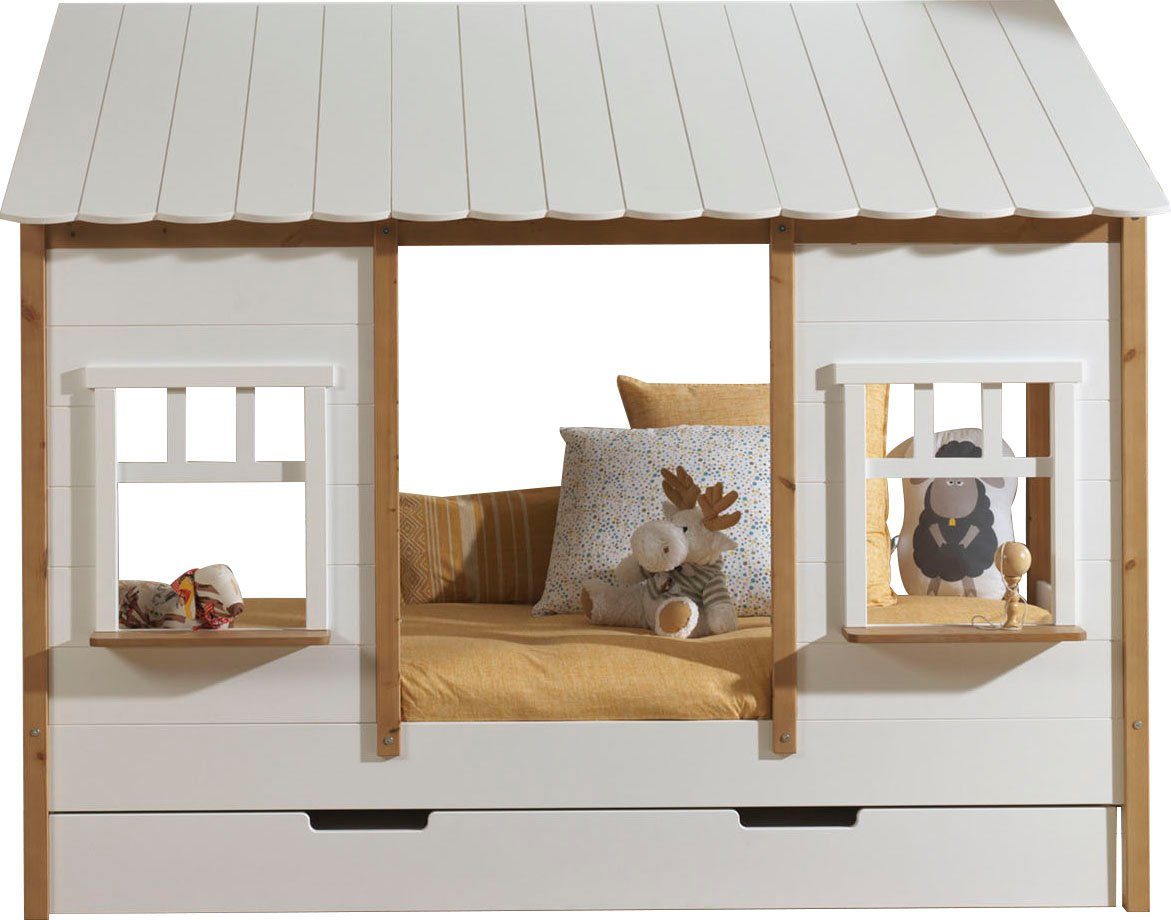 Vipack Kinderledikant Huisbed, van MDF en massief hout, wit gelakt met kleuraccent