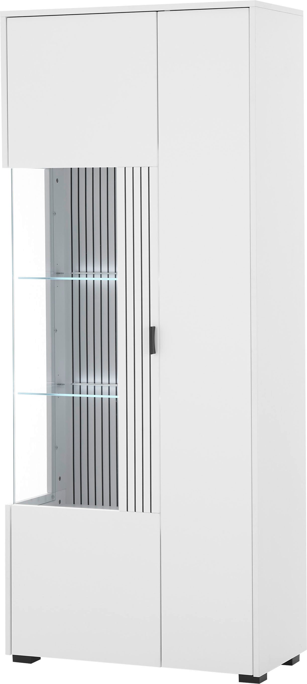 INOSIGN Vitrinekast Hudson, opberghangkast in moderne trendkleur, handgrepen van metaal (zwart), hoogte 180 cm vitrinekasten wit