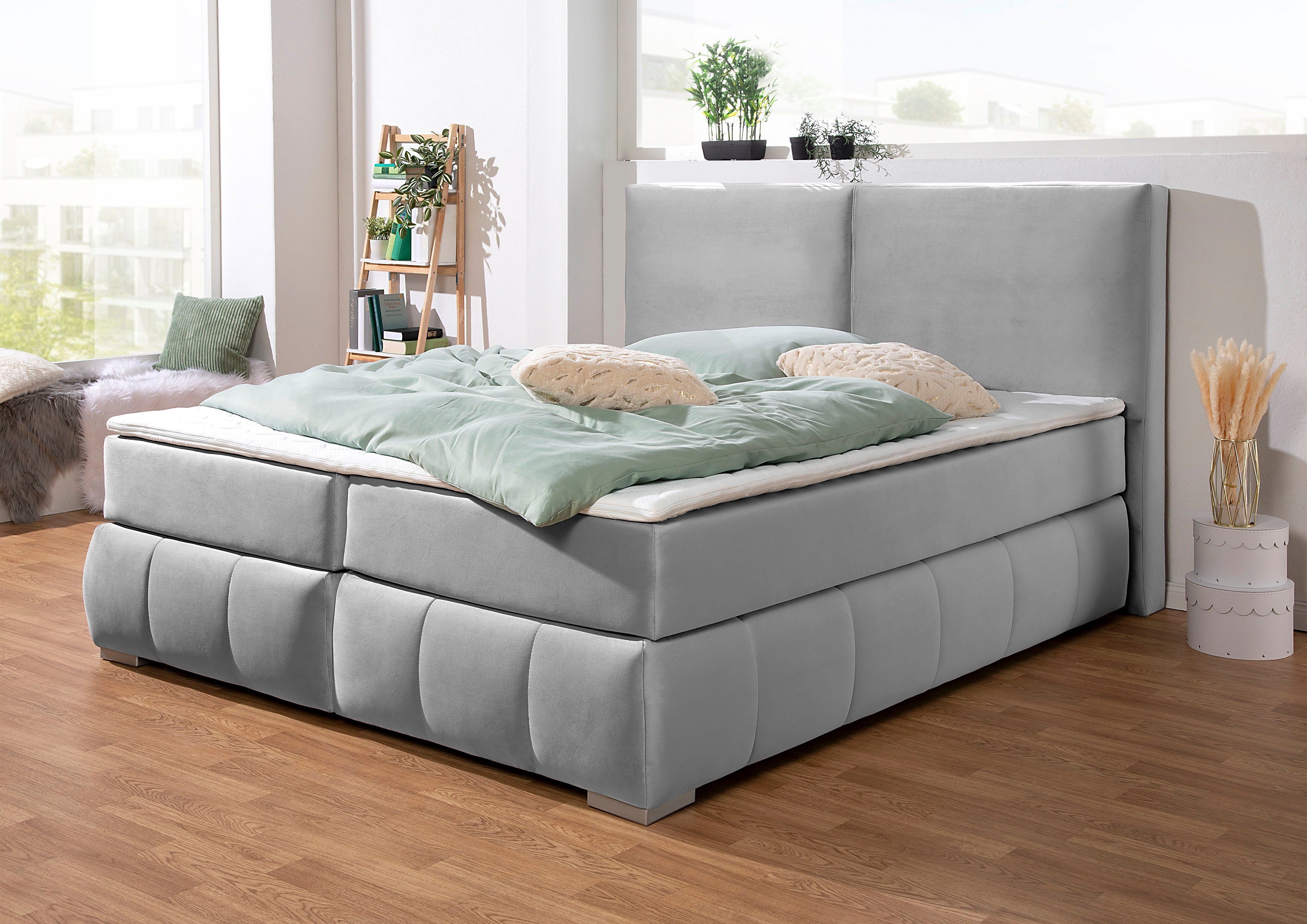Guido Maria Kretschmer Home&Living Boxspring Wehma incl. matrastopper voor 3 verschillende matrassen, ook in fluwelen stof boxsprings grijs