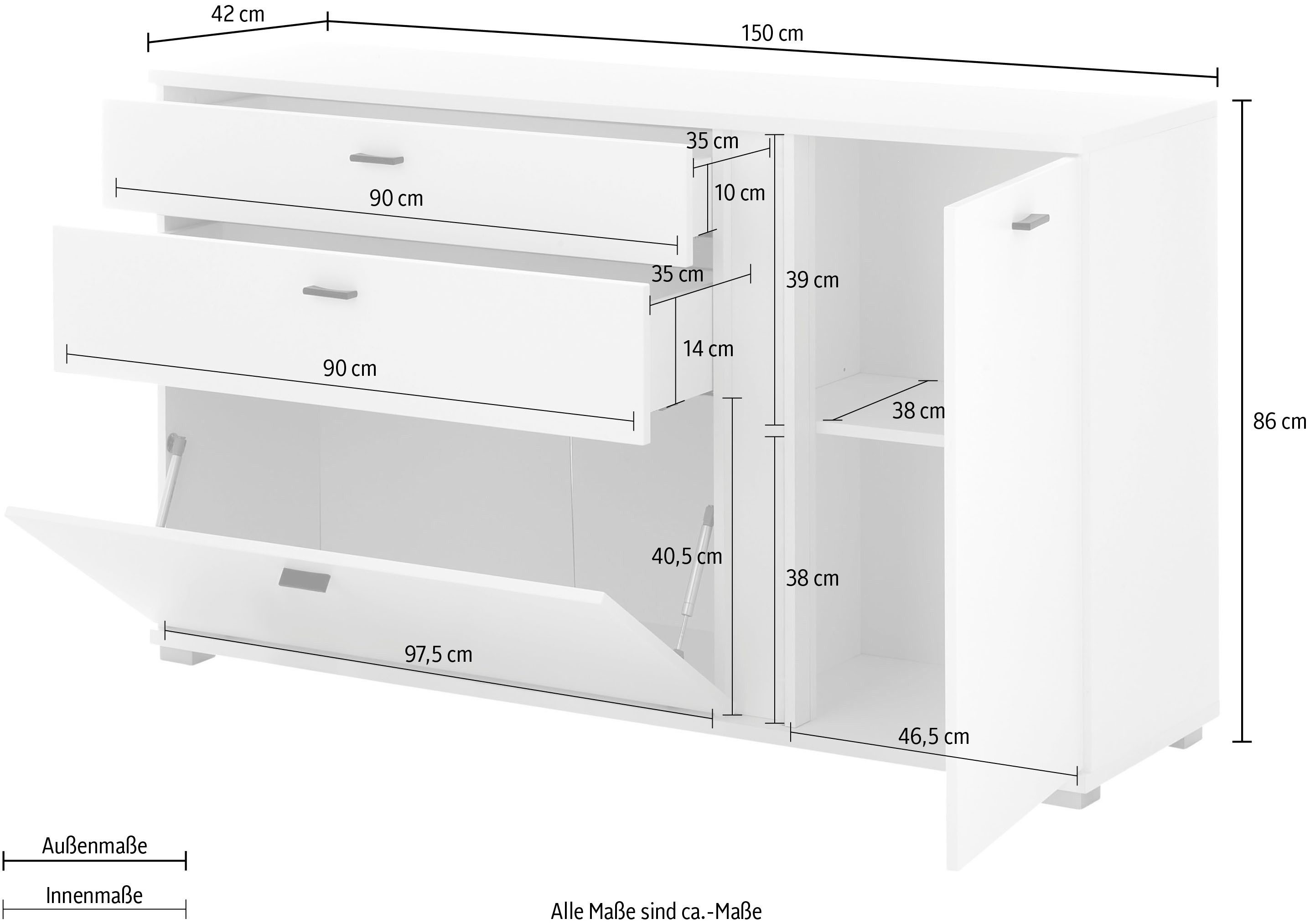 INOSIGN Dressoir Long Island in moderne trendkleur, inclusief verticale verlichting, breedte 150 cm (1 stuk)