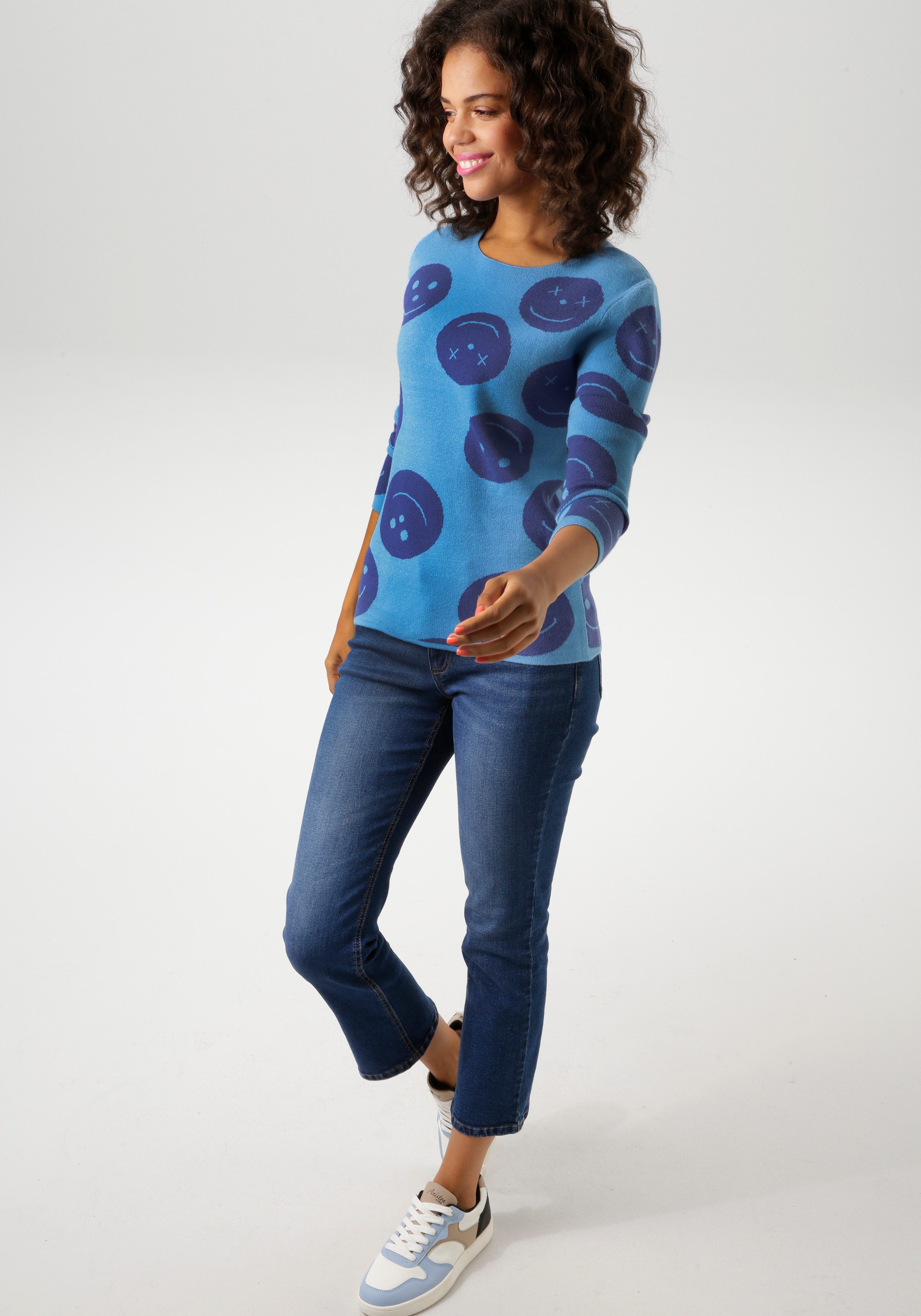Aniston CASUAL Gebreide trui met ingebrachte smileys