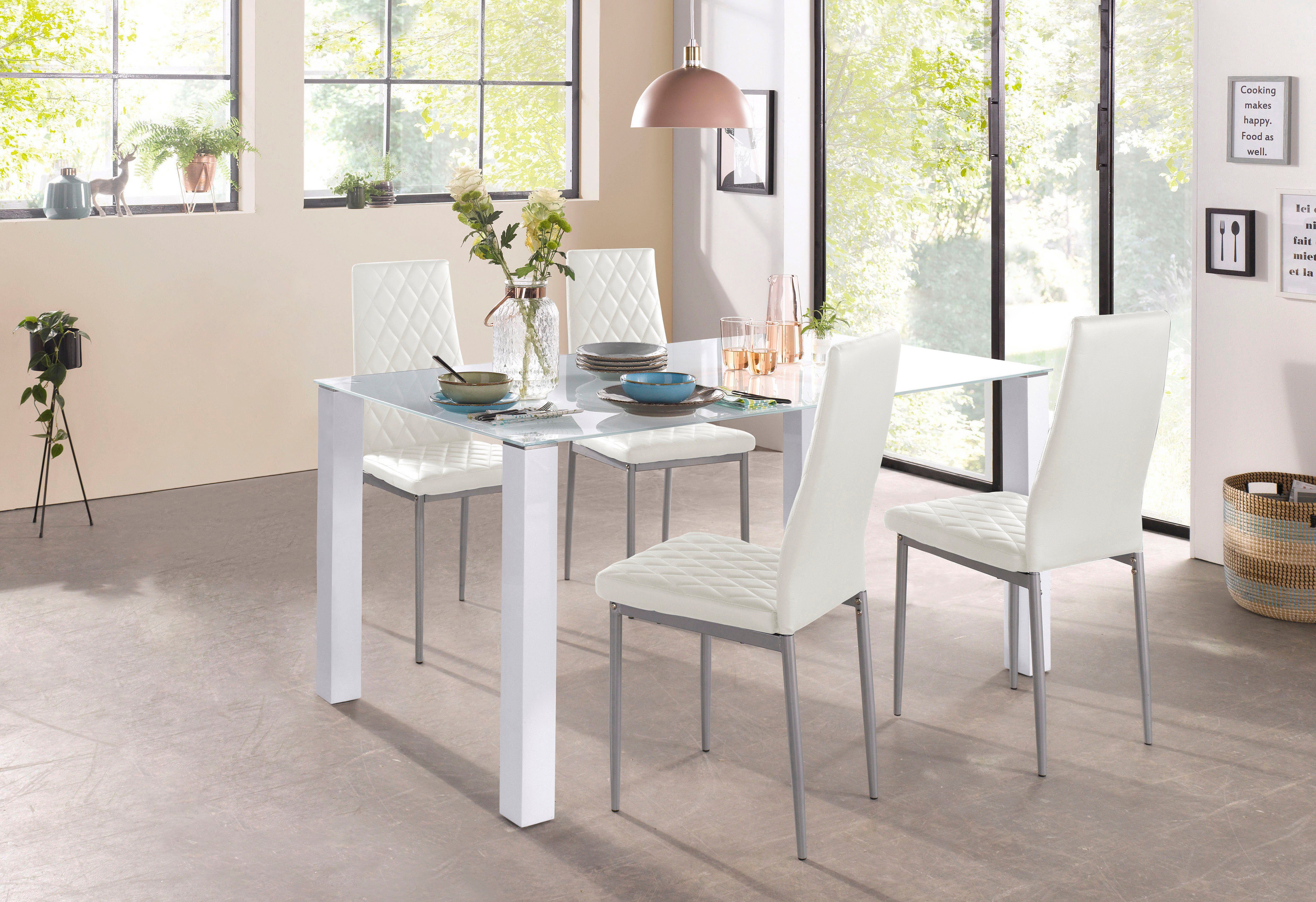 INOSIGN Eethoek 160 cm brede glazen tafel, stoelbekledingen in verschillende kleurvarianten (set, 5-delig) eethoeken wit