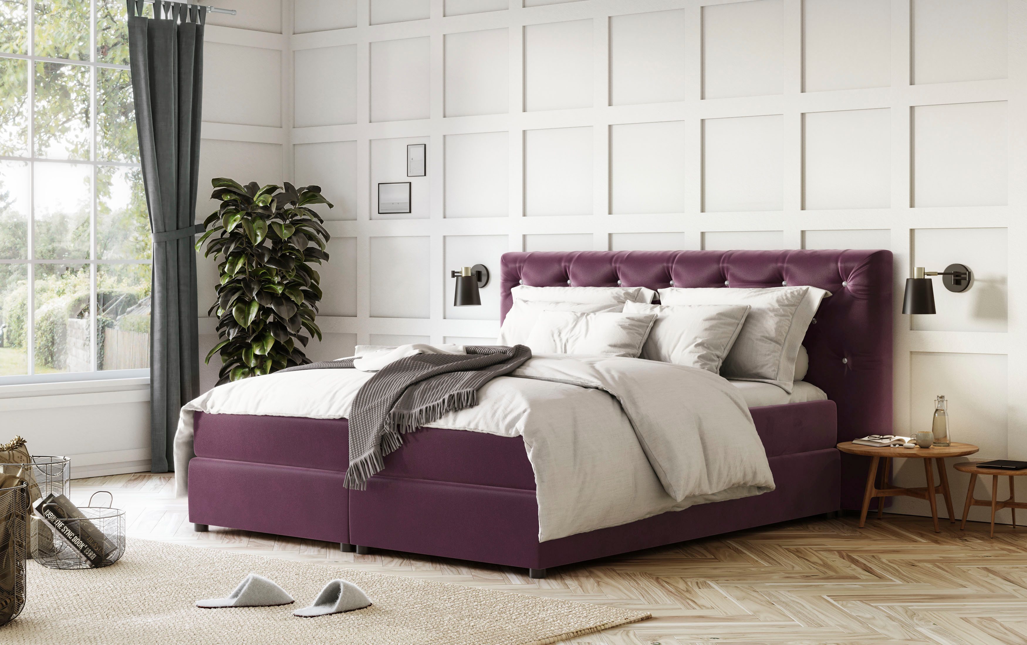 COTTA Boxspring Castlerock met strass-steentjes in het hoofdeinde, incl. topper