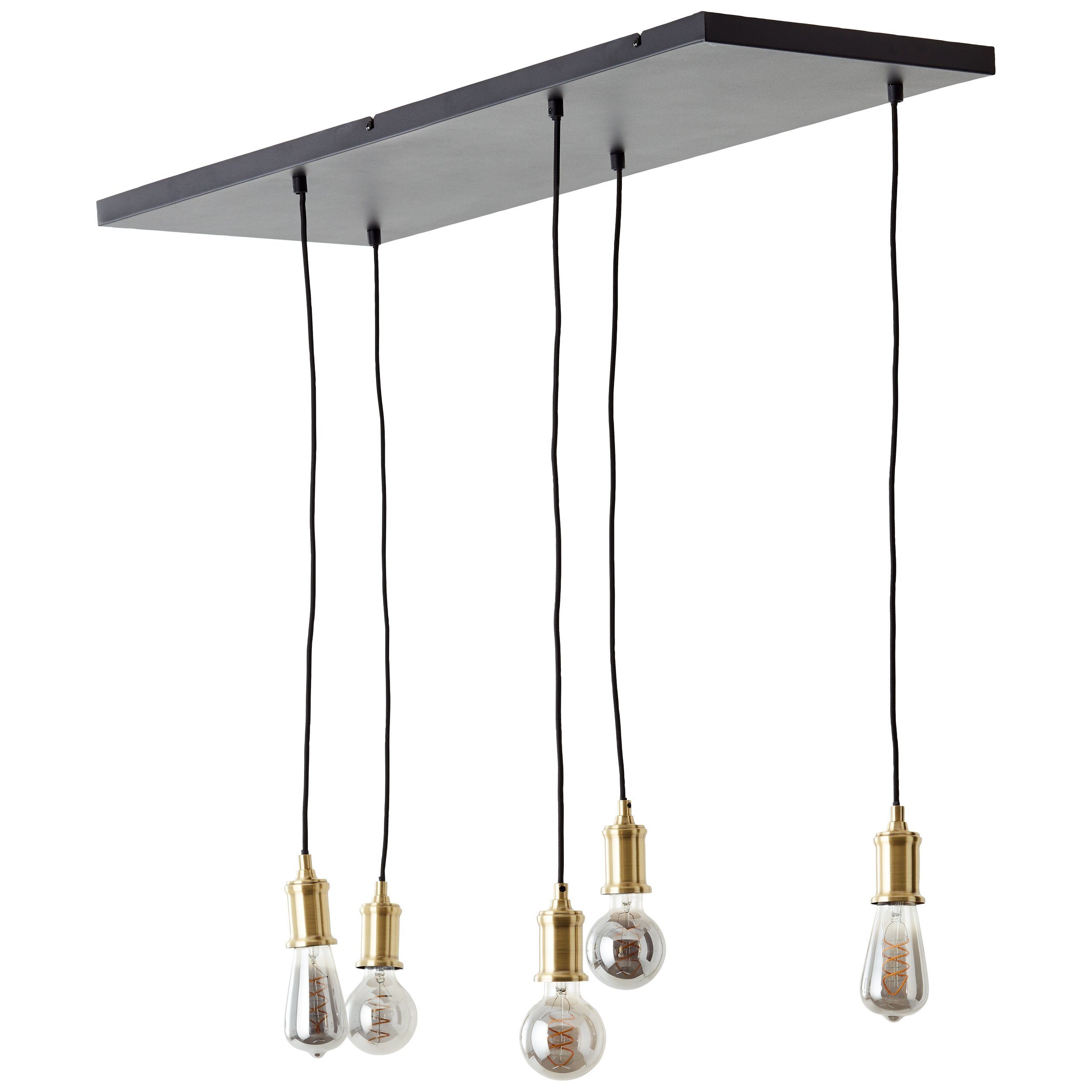 Brilliant Leuchten Hanglamp Darcia 133 x 35 x 95 cm, 5 x e27, inkortbaar, metaal, messingkleurig/zwart (1 stuk)