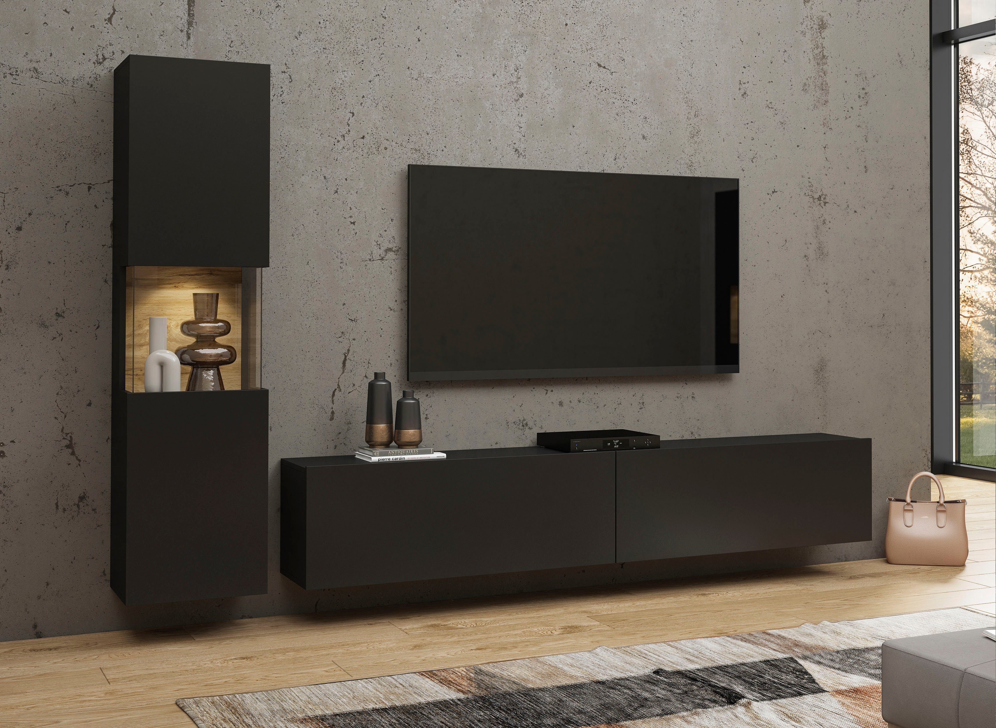 INOSIGN Wandmeubel Ava, woonkamer-set hangend/staand te monteren, vitrinekast, lowboard