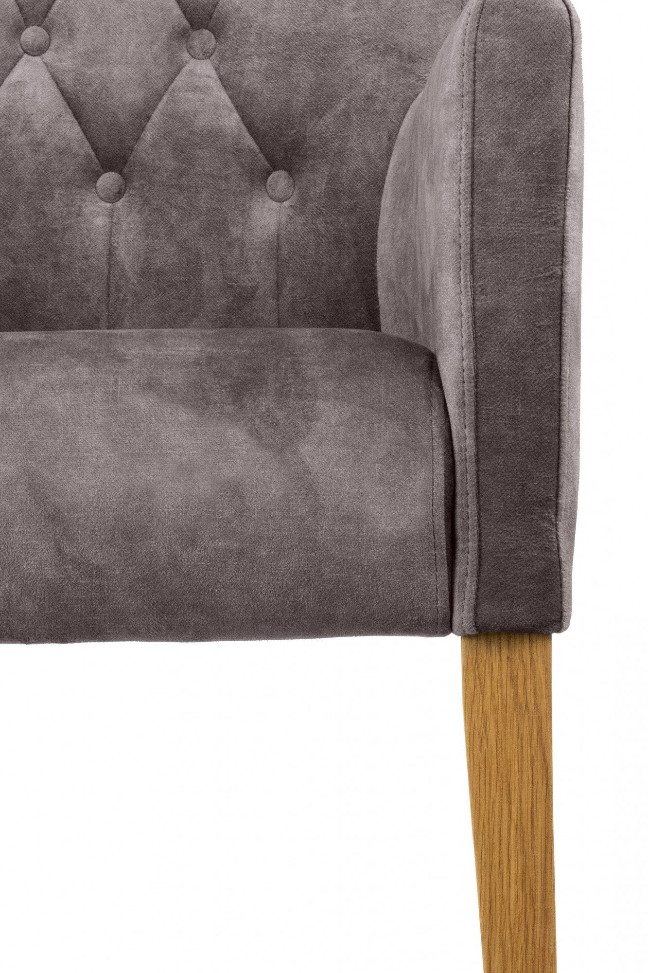 Home affaire Stoel met armleuningen Cortega eetkamerstoel met knoopverwerking Pootframe massief hout, comfortabel gepolsterd (1 stuk)