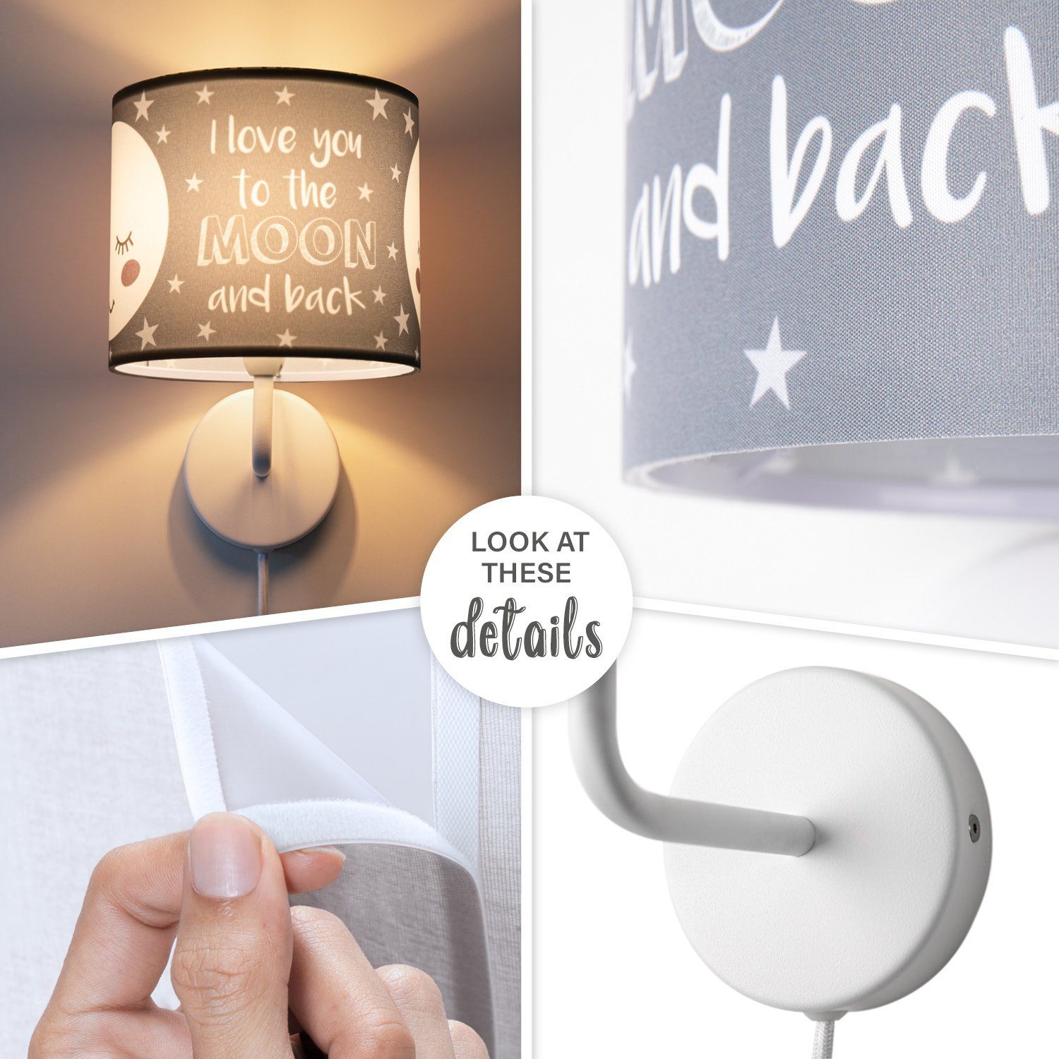 Paco Home Wandlamp Aleyna 103 Kinderlamp babykamer kinderkamer âˆ…18cm maan kabel 3m E14