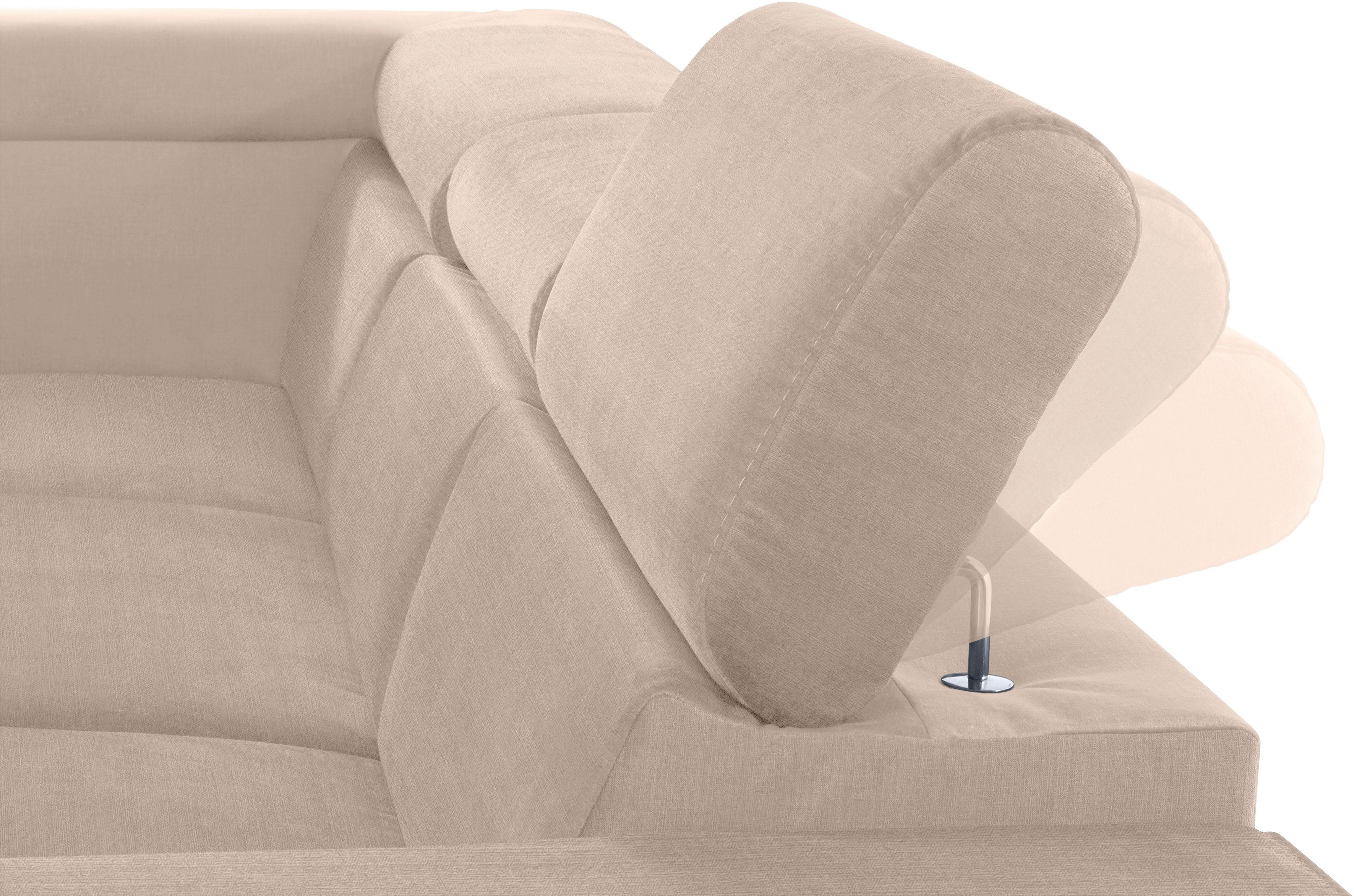 COTTA Hoekbank Morven L-vorm met hoofdeindeverstelling keuze met bedfunctie, bedlade & draadloze oplader
