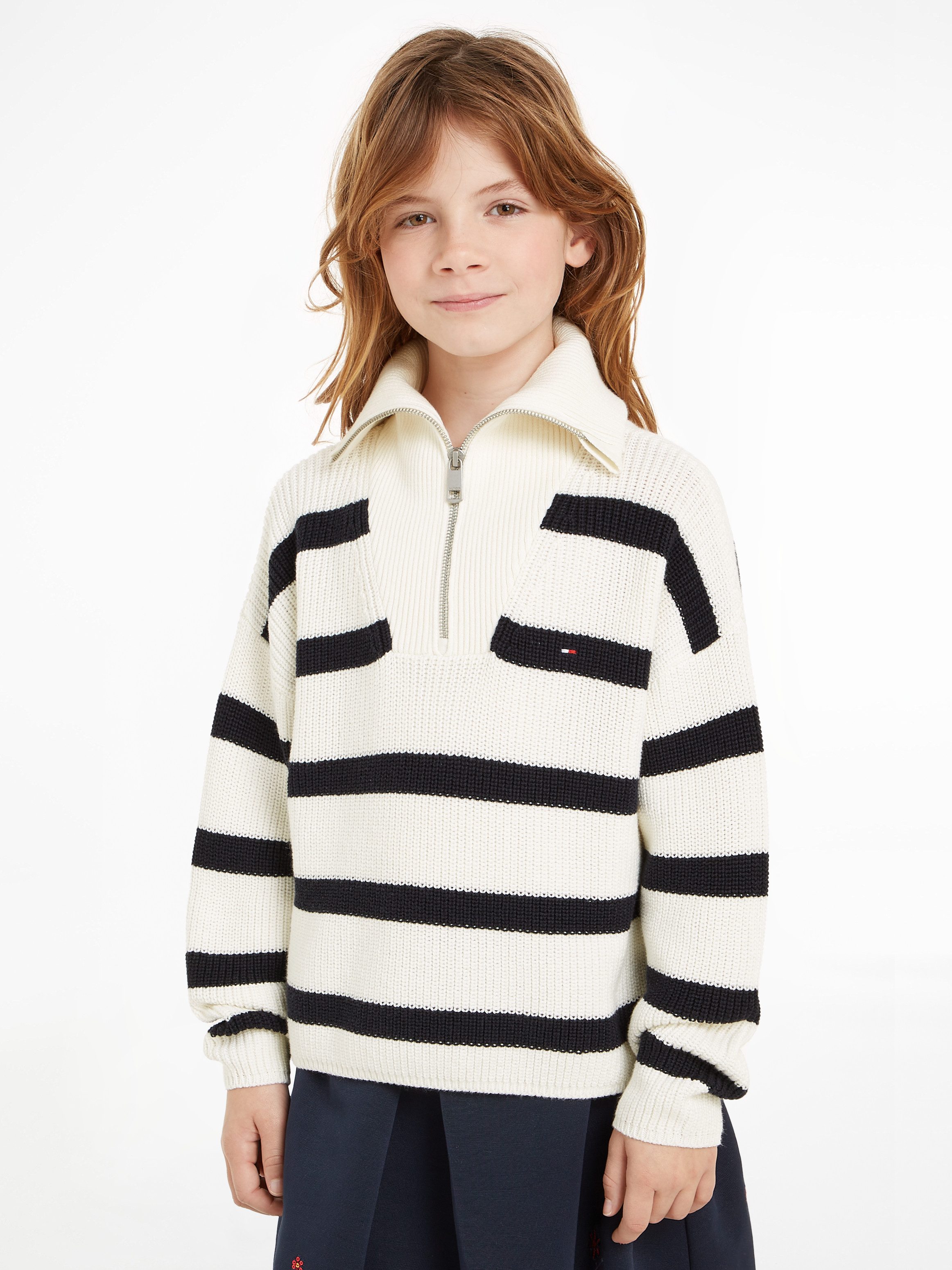 Tommy Hilfiger Schipperstrui STRIPE HALF ZIP SWEATER Kinderen tot 16 jaar met logo-opdruk