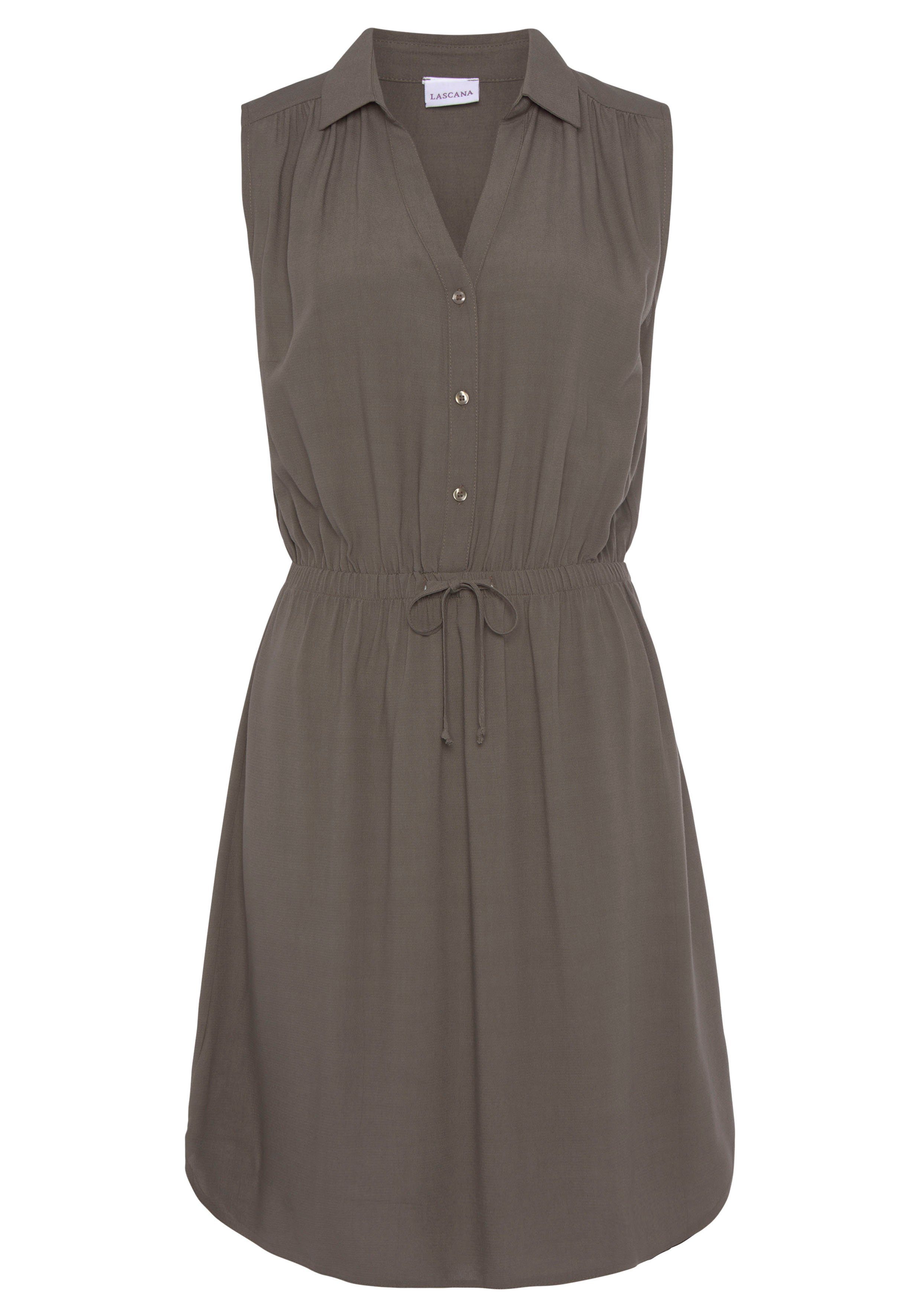 Lascana Zomerjurk Overhemdkraag en V-hals, blousejurk met elastische tailleband