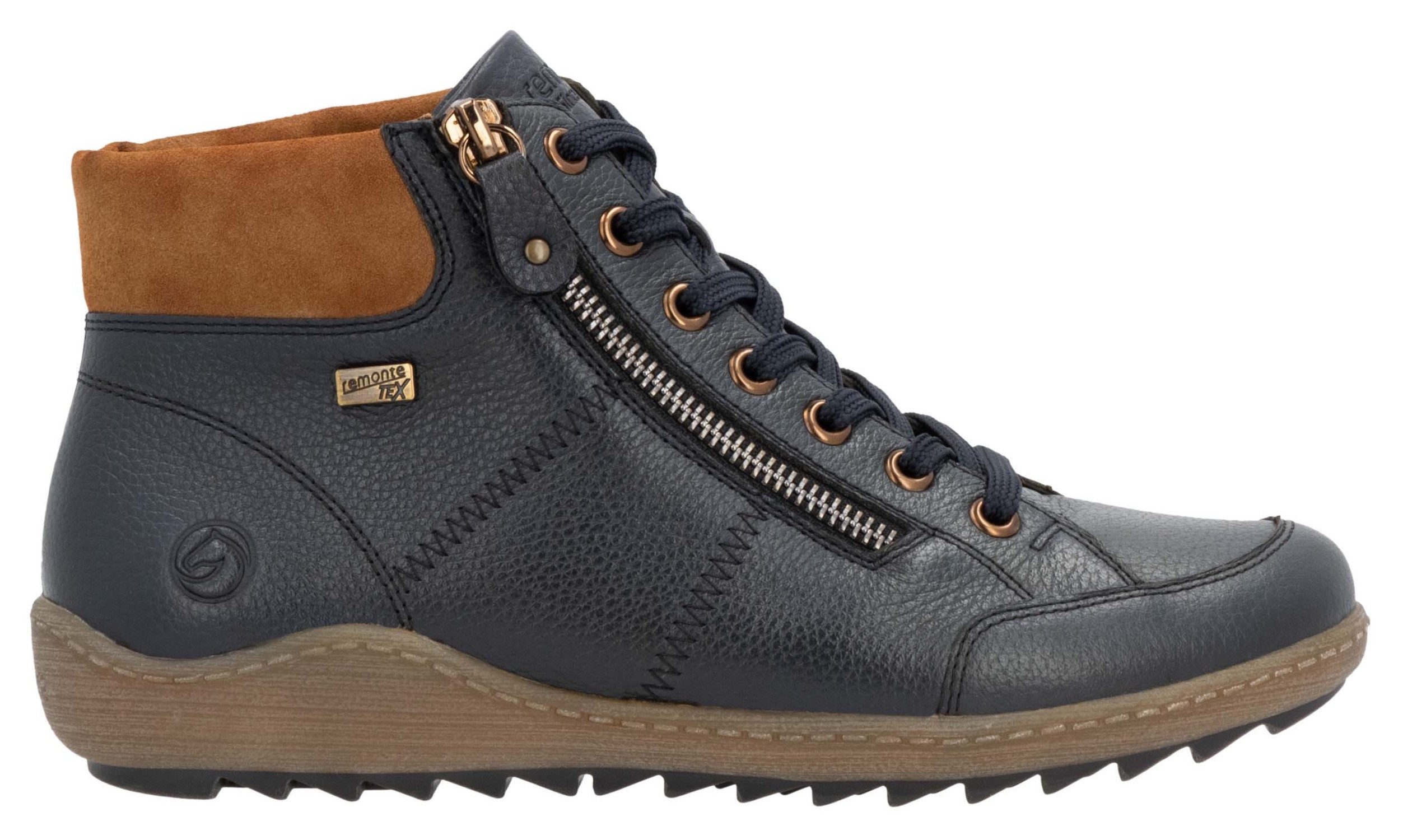 Remonte Veterschoenen flats, comfort schoen, enkellaars met logo-embossing en contraststiksels