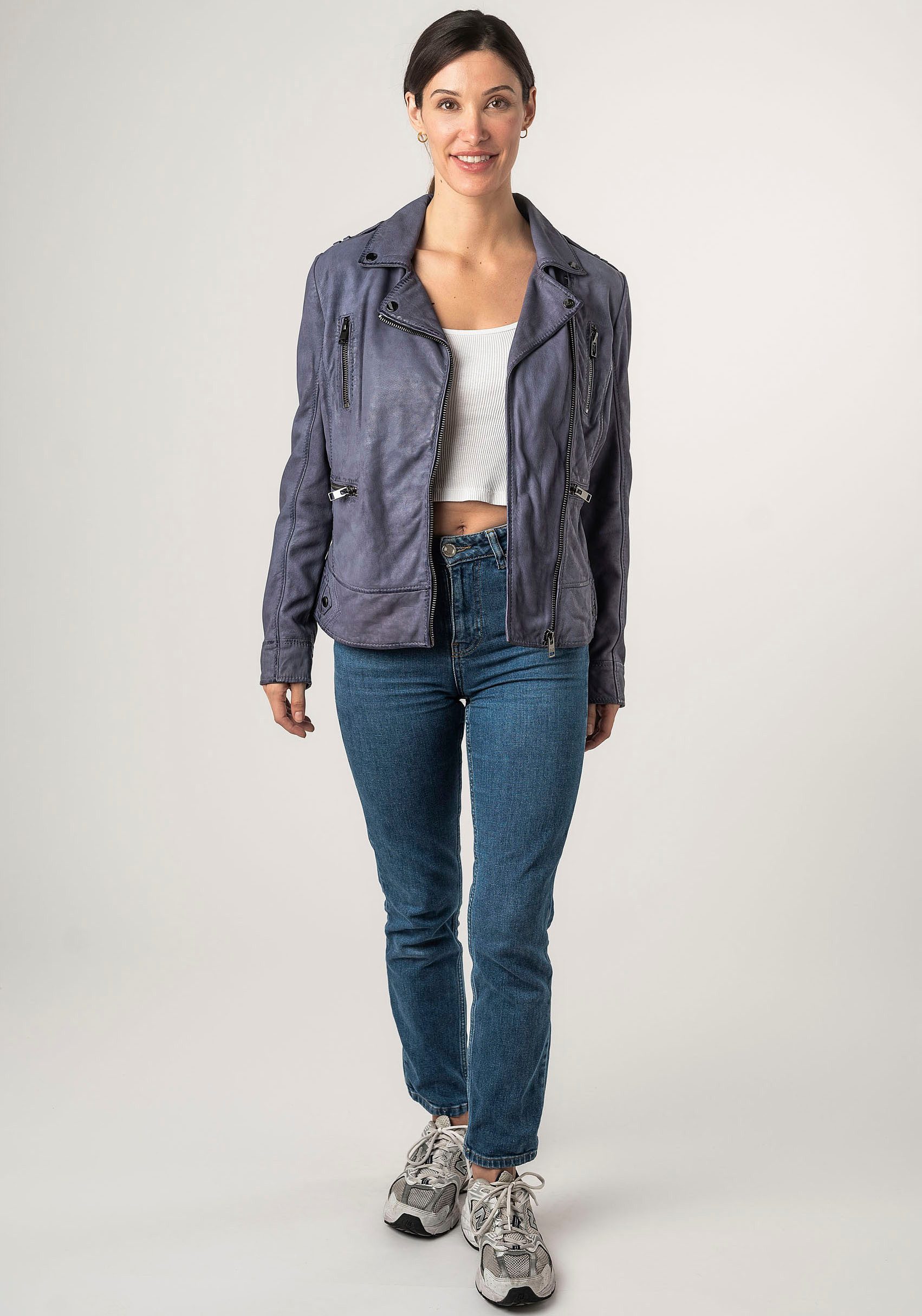 Mauritius Leren jack 2Wtashi met schouderflappen, met studs, met ritszakken