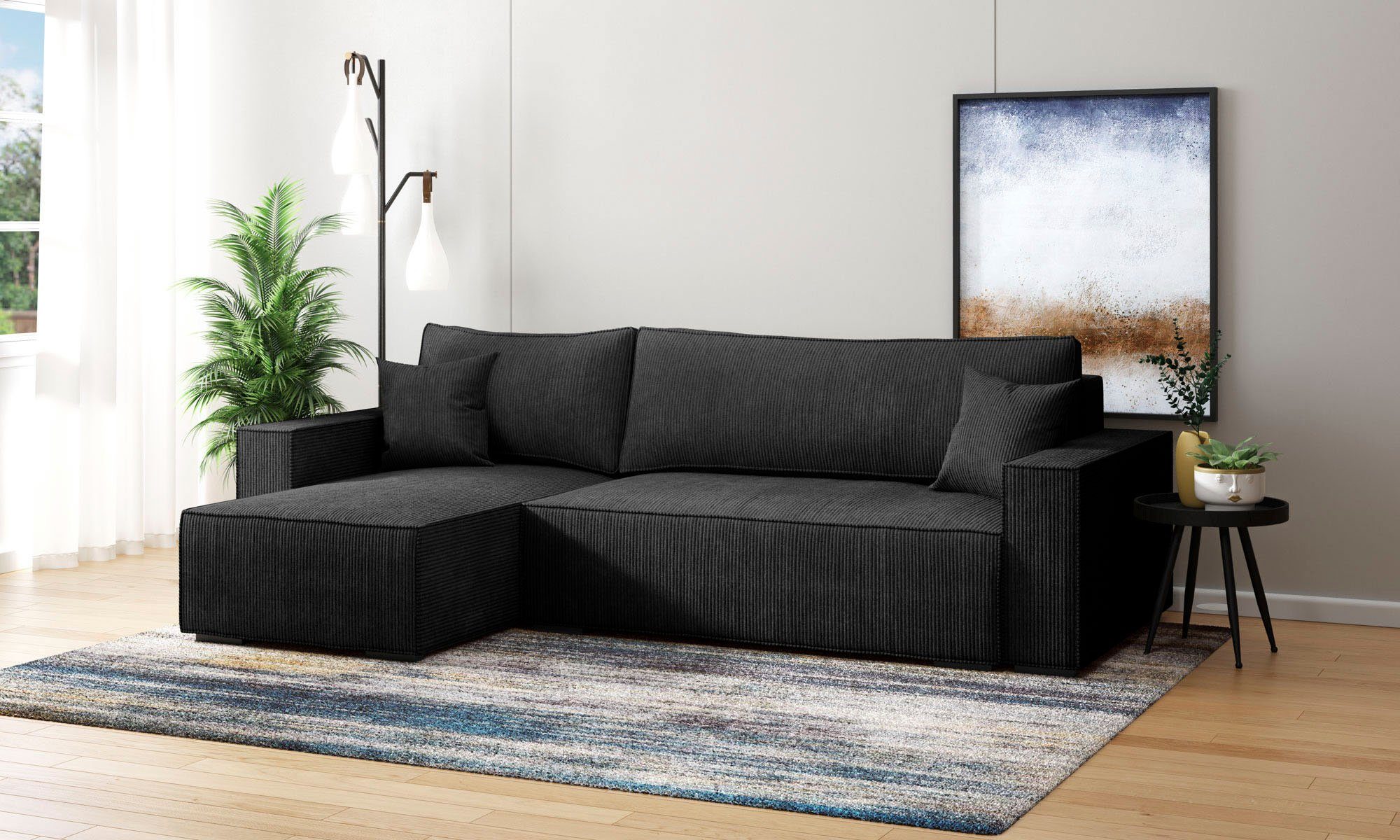 INOSIGN Hoekbank Winton ribfluwelen bank/slaapbank 253 cm Ribfluweel, omkeerbare recamiere, slaapfunctie (130/208 cm), bedbox