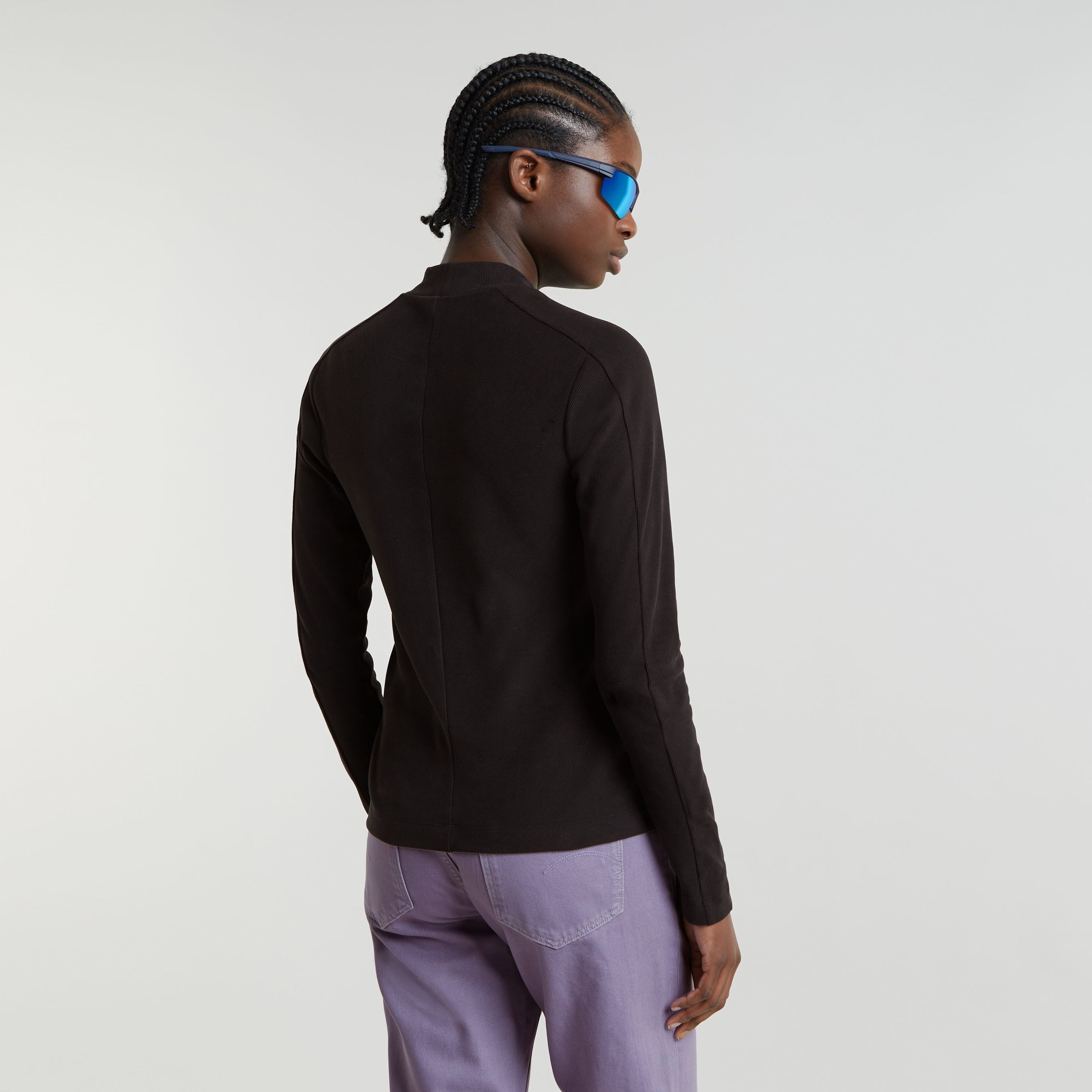 G-Star RAW Longsleeve Rib Mock Top met merkenopdruk op de kraag