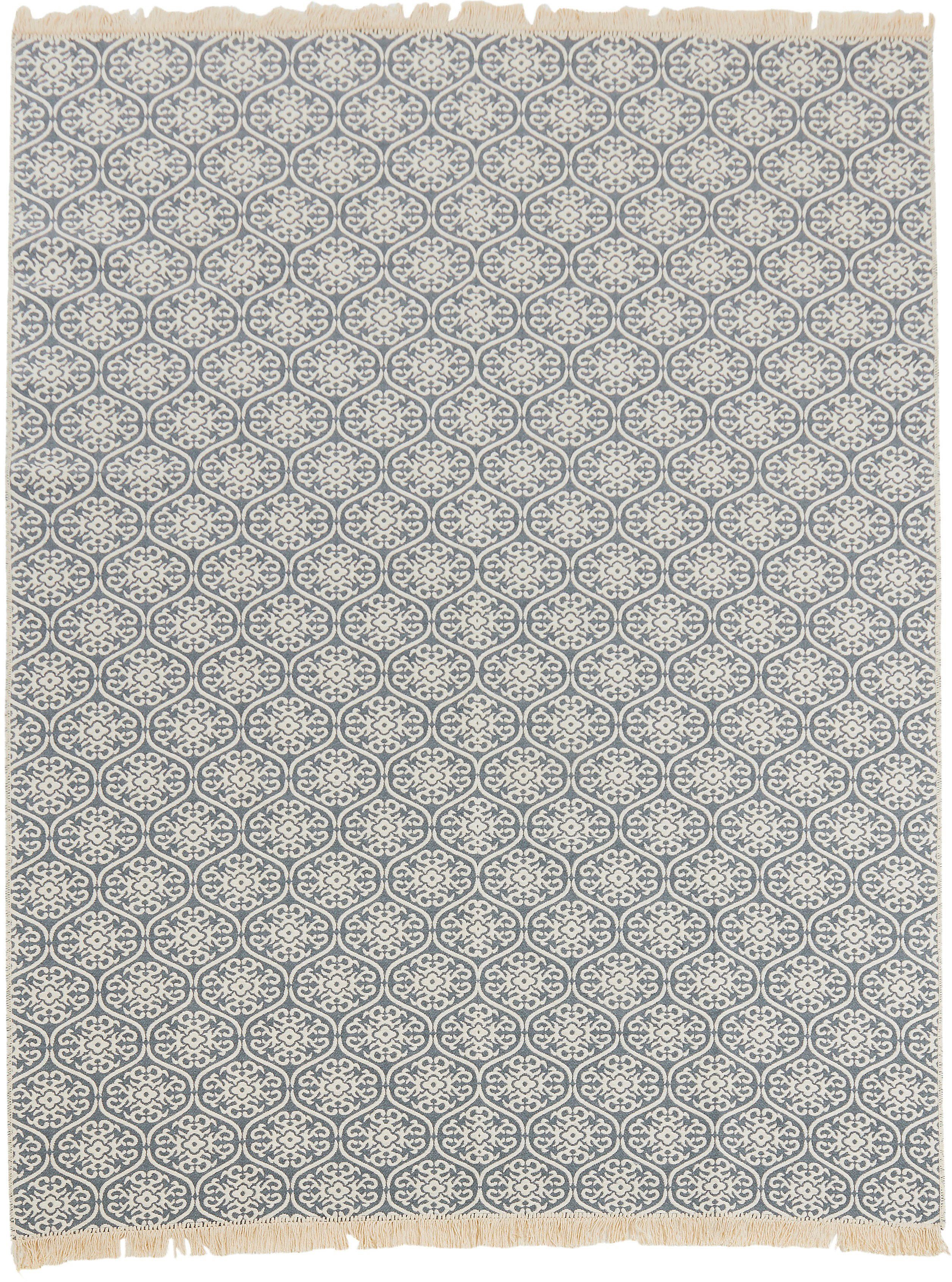 done. Vloerkleed Florence Vlakweefsel, ornamenten, met franjes, wasbaar moderne vloerkleden maat 160 cm x 250 cm x 8 mm zilver