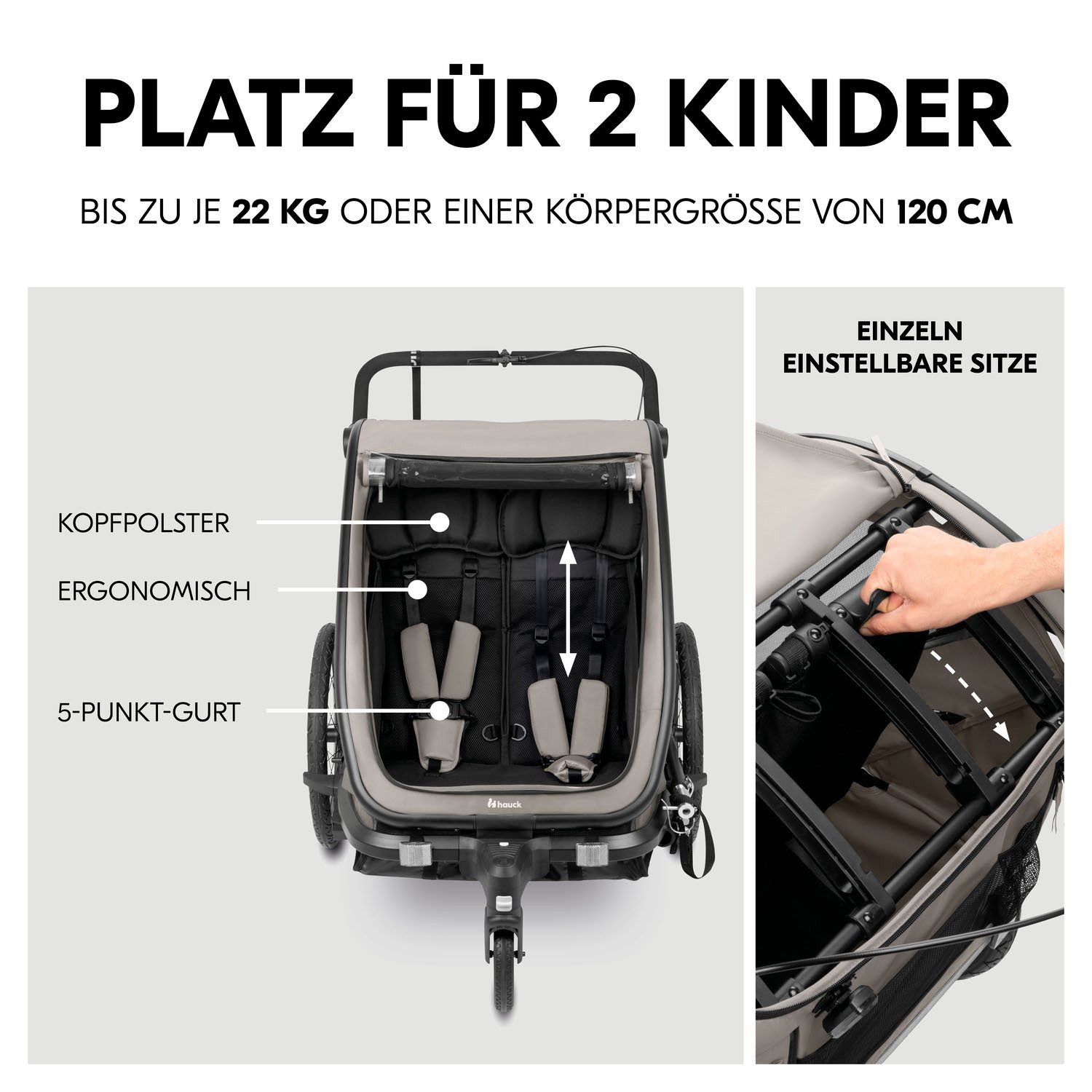 Hauck Kinderen fiets aanhanger Bike N Walk Duo voor 2 kinderen, incl. dissel