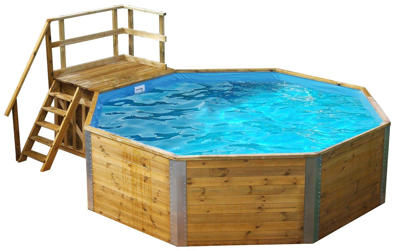 weka Achthoekig zwembad Mali 2 øxh: 397x116 cm, met techniekruimte en afdekzeil (set, 10-delig) zwembaden bruin