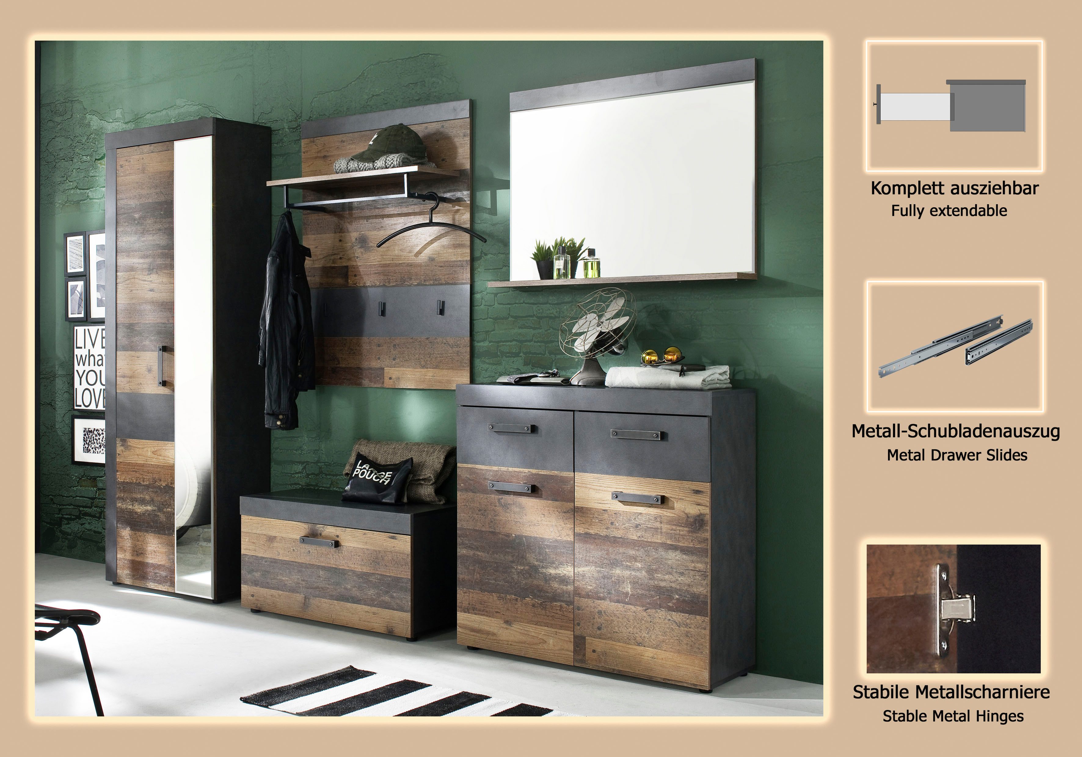 INOSIGN Halmeubelset Ilana moderne industriële stijl (set, 5-delig)