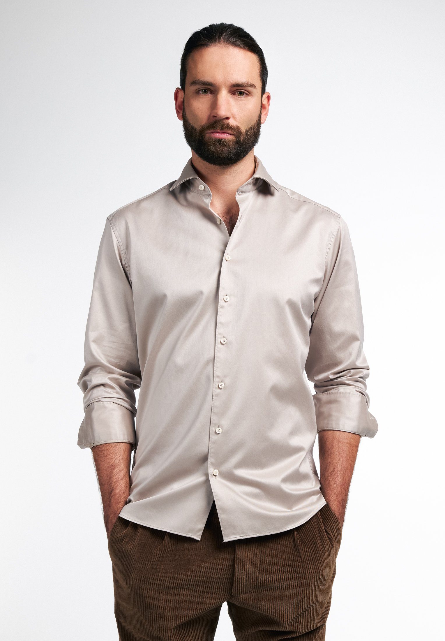 Eterna Overhemd met lange mouwen MODERN FIT EASY IRON (gemakkelijk te strijken) heren overhemden maat 41 grijs