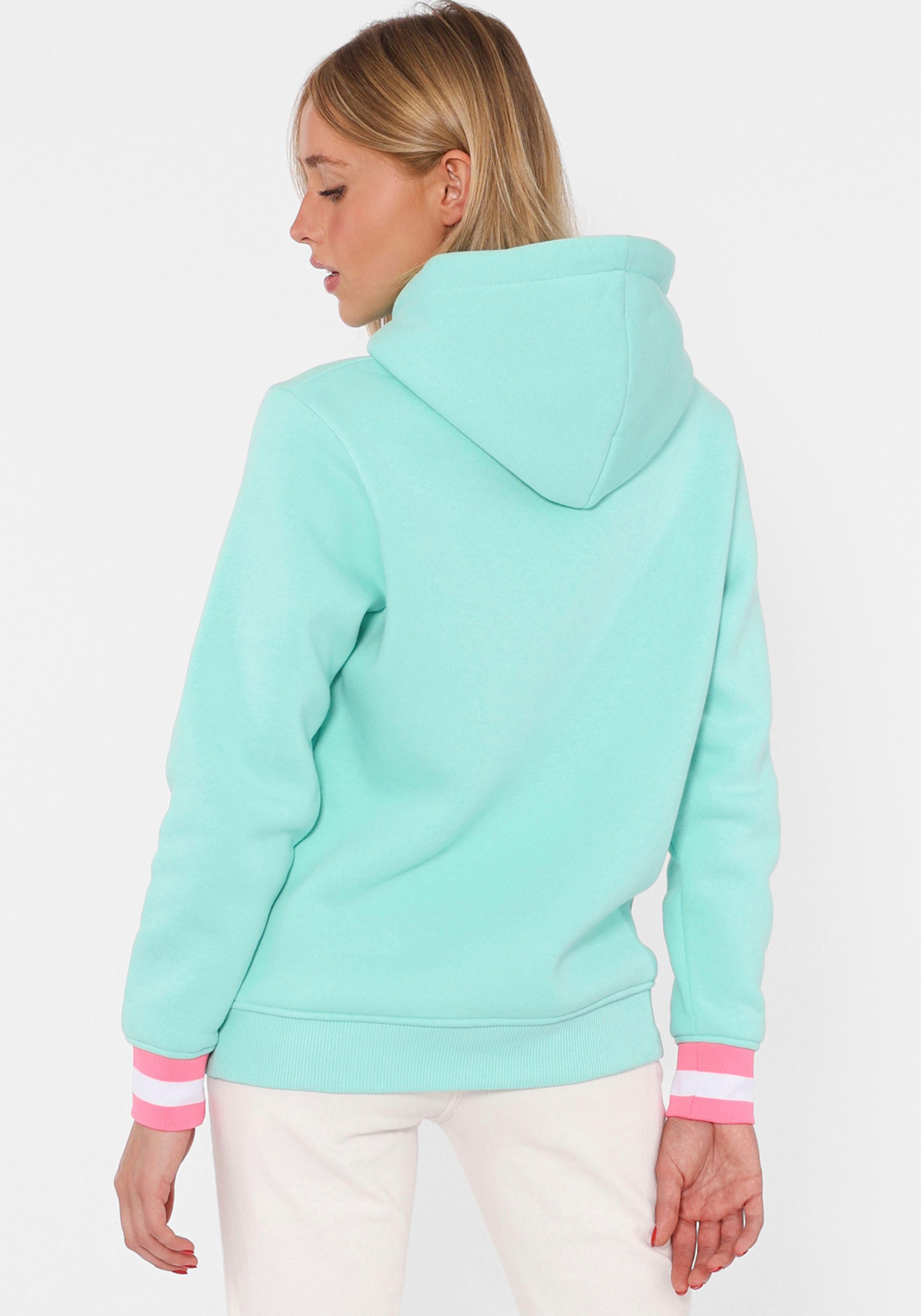 Zwillingsherz Hoodie Gelukkig aan zee met pailletten, capuchon en contrasterende boorden