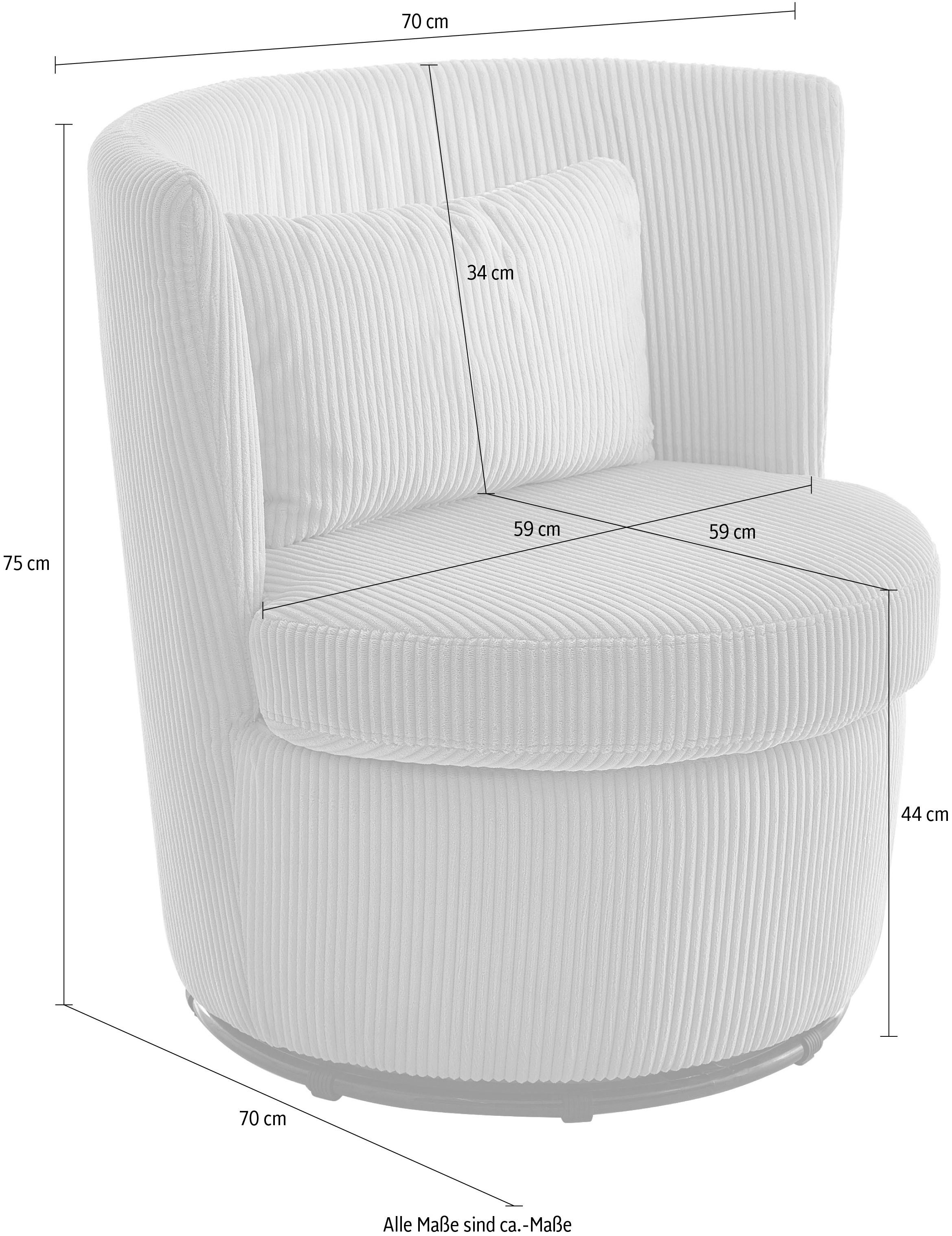 ATLANTIC home collection Draaibare fauteuil KENO 360-graden draaibare cord fauteuil, incl. een sierkussen in originele stof