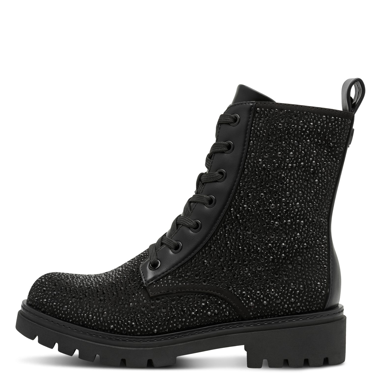 Marco Tozzi Veterlaarsjes , blokhak, veterboots bezet met glanzende strasssteentjes